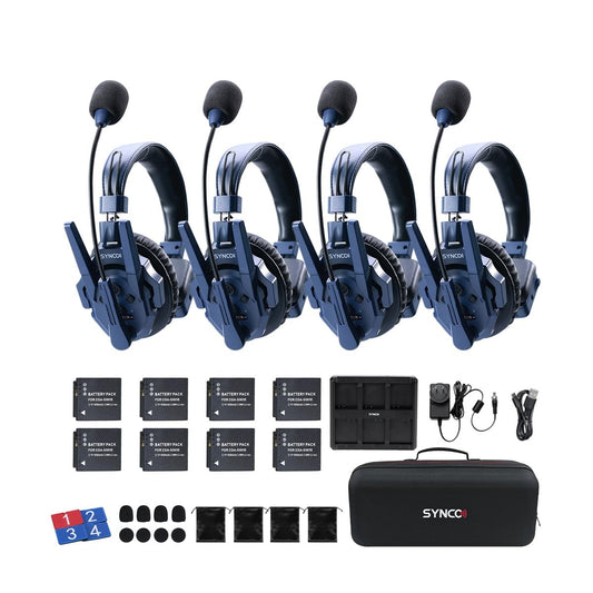 SYNCO Xtalk Master 4 Users Wireless Intercom Headset System Communication Headsets for 4 Persons, 500m Range 1640ft 2.4GHz ENC Noise Cancellation USB-C UAC Connectivity 15H Battery (XM4/4 PCS)