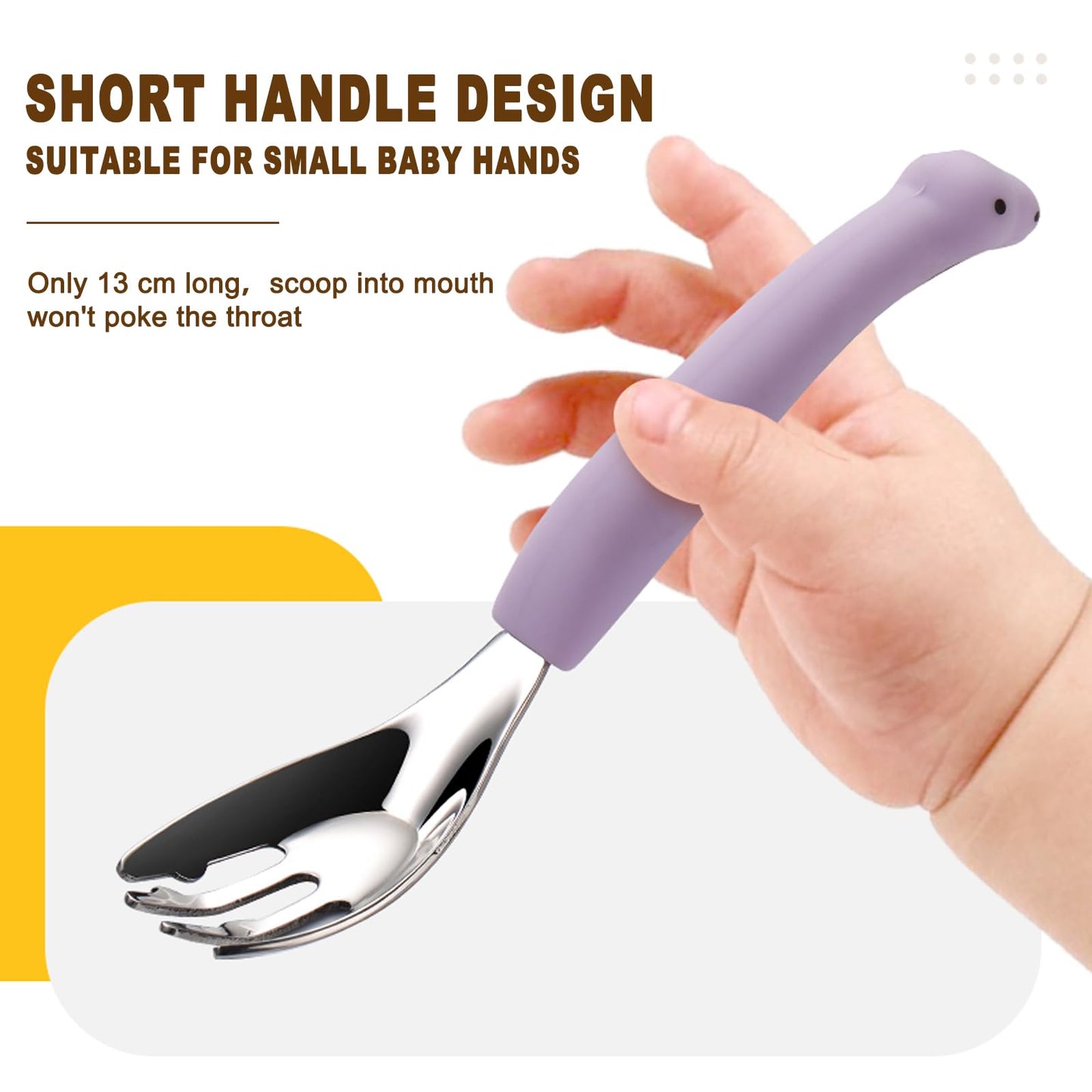 Toddler Utensils 2-Pack, Stainless Steel Baby Fork and Spoon Set with Cute Dinosaur Silicone Handles, Baby Kids Utensils, Children Safe Forks and Spoons, Dishwasher Safe (Blue)