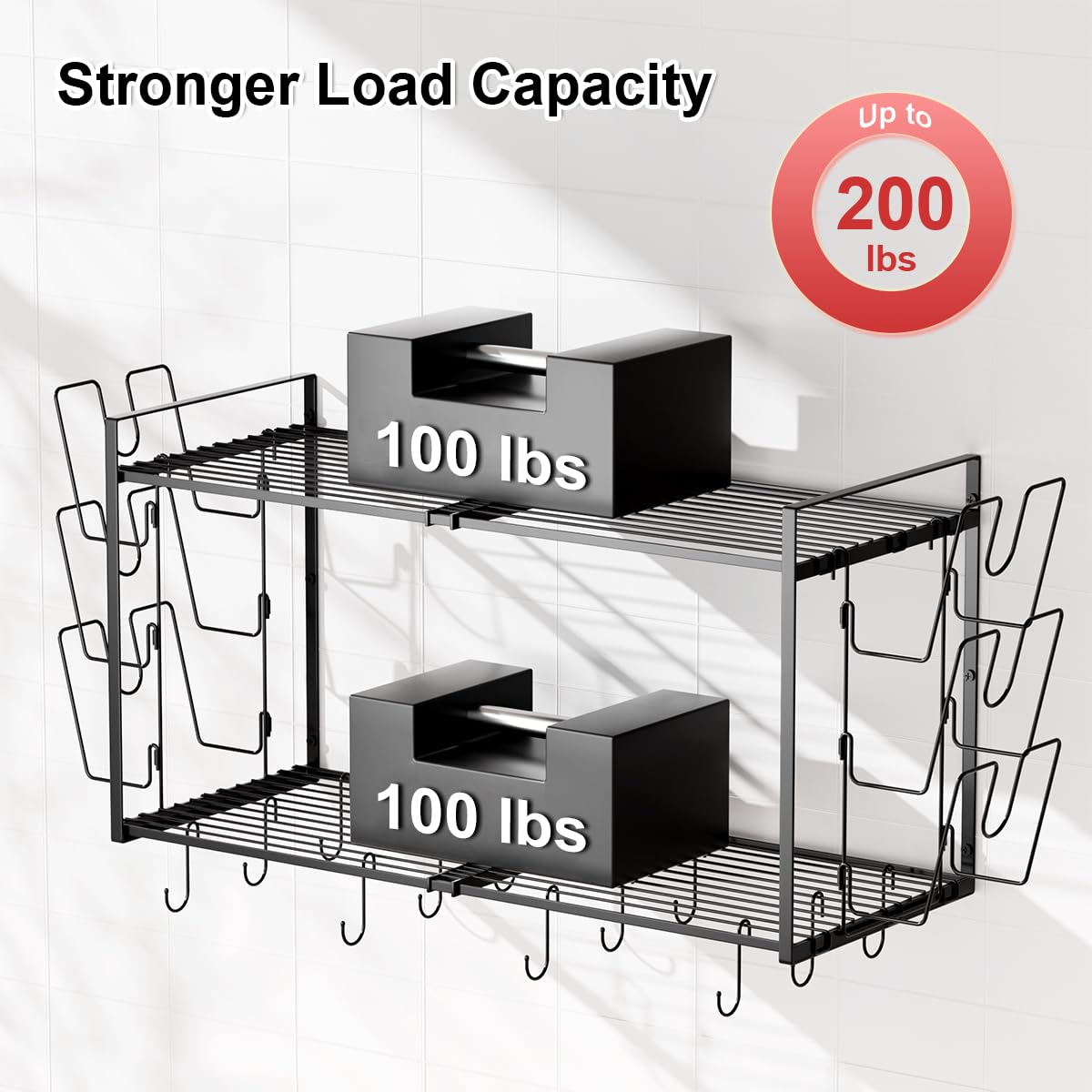 Homics 31 Inch Pot Rack Wall Mounted, 2-Tier Hanging Pots and Pans Organizer Expandable Heavy Duty Kitchen Shelves with 6 Pot Lid Holders and 12 Hooks for Kitchen Cookware Utensils Storage