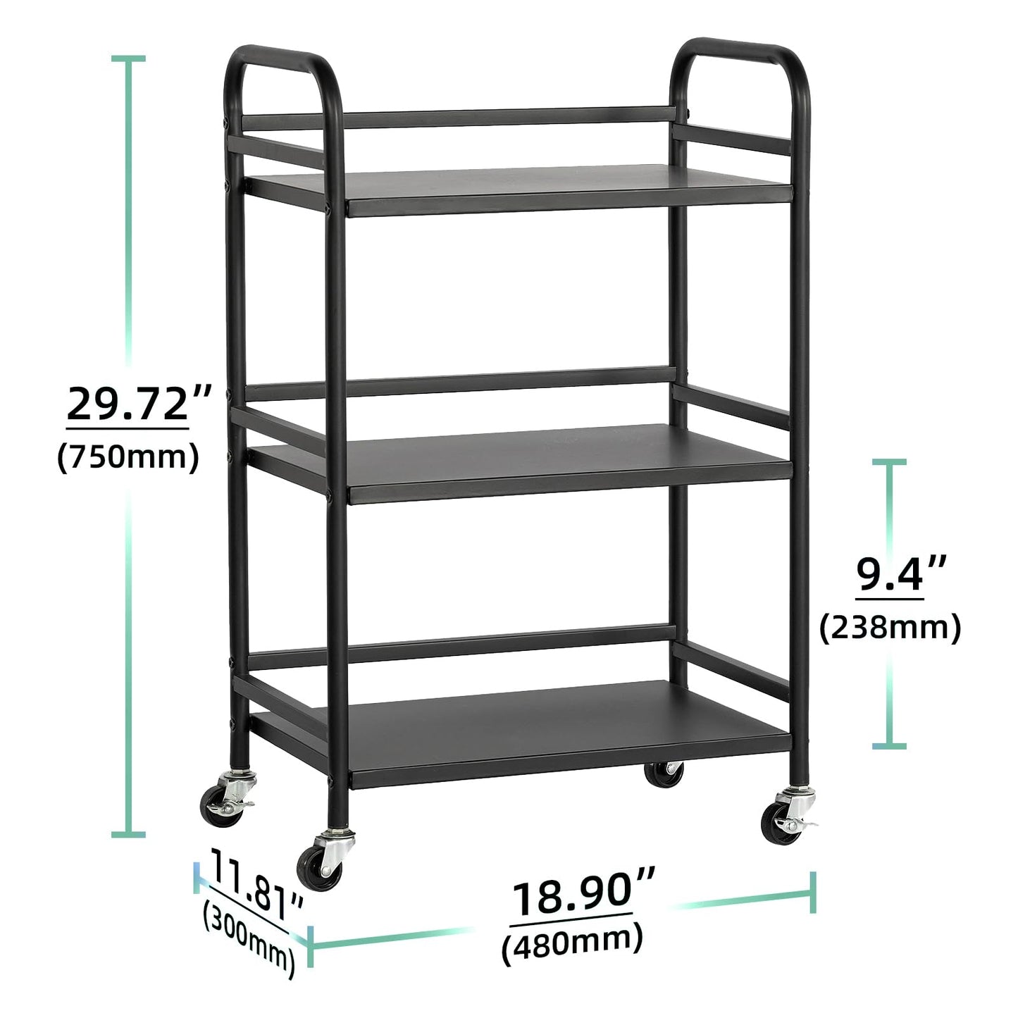 DCLRN 3 Tier Rolling Cart,Storage Organizer Cart,Multifunctional Storage Shelves,Rolling Metal Organization Cart with Handle and Lockable Wheels,for Home,Office,Kitchen,Bathroom(Black)
