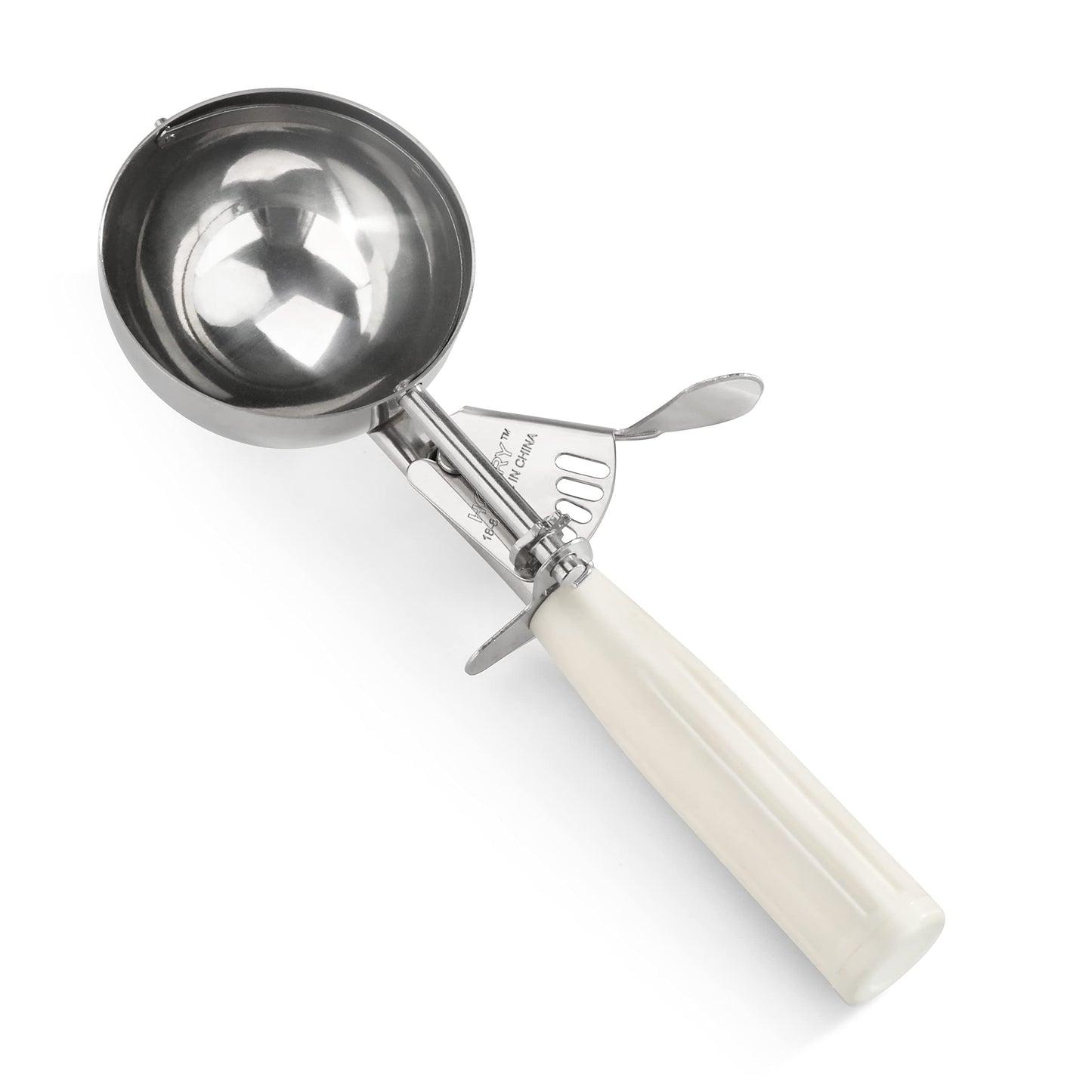 New Star Foodservice 34745 Commercial-Grade Thumb Press Food Disher/Ice Cream Scoop, 18/8 Stainless Steel, 4.67 oz, Size 6, White