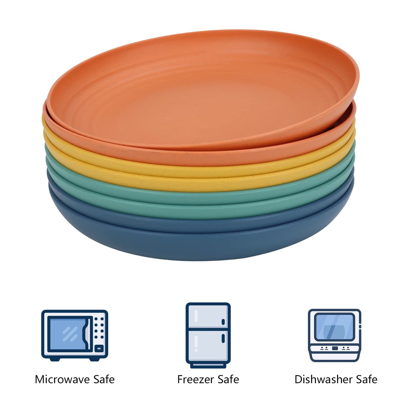 Homienly 10 inch Wheat Straw Dinner Plates Set of 8 - Alternative to Plastic, Microwave & Dishwasher Safe, Unbreakable Kids Plates with 4 Colors (Classic Bright)