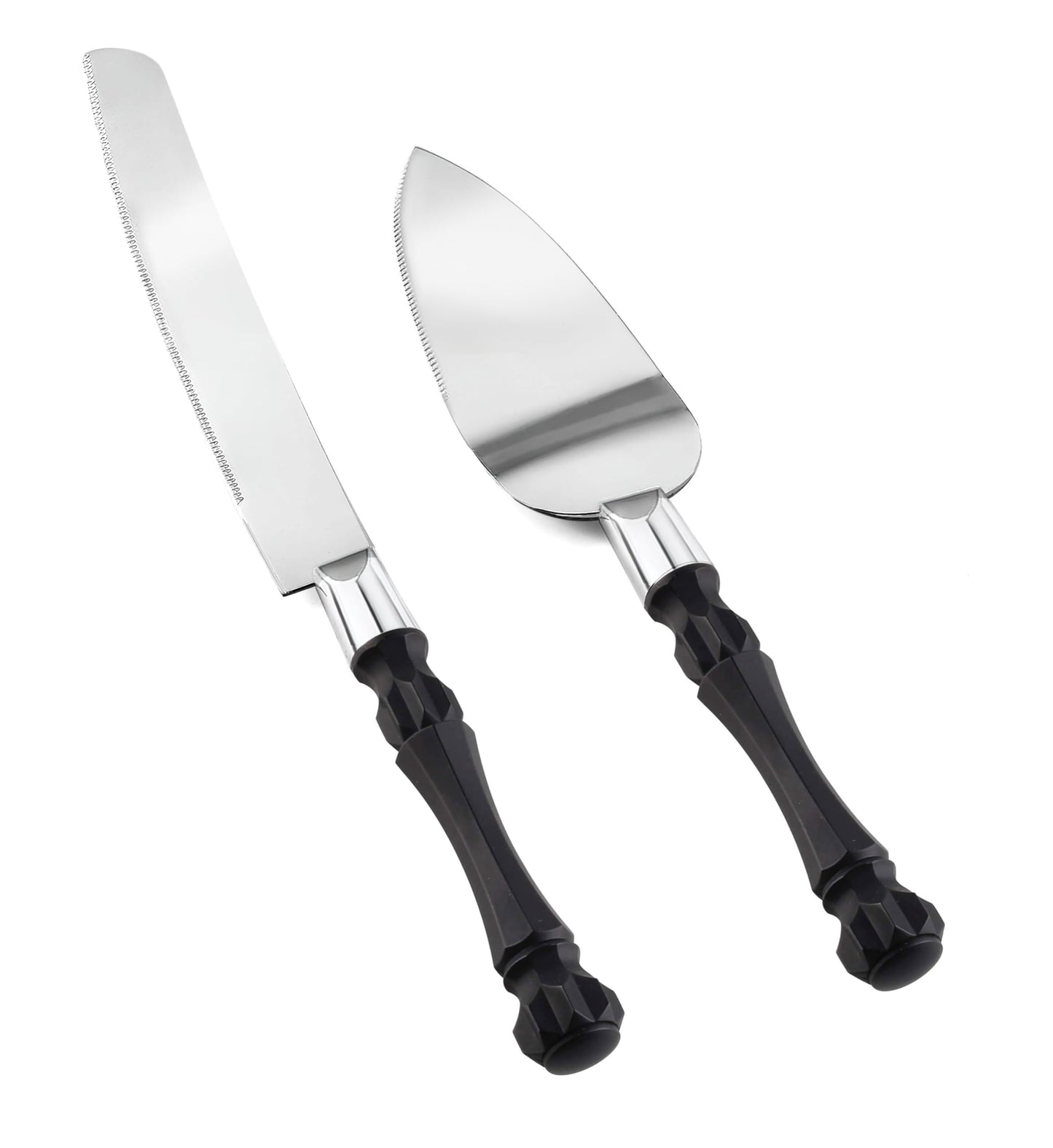 Homi styles Black Cake Knife and Server Set, Cake Cutter and Pie Spatula, Cake Server and Knife Set of 2 with Non-Slip Swirl Grip, Matte Black Cake Cutting Set for Wedding Cake, Birthdays, and Parties