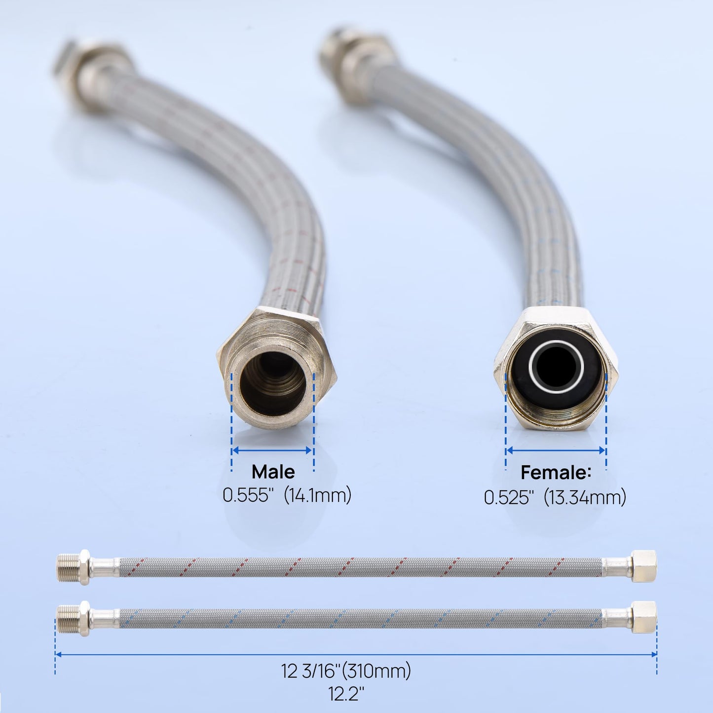 J-HVA Faucet Supply Lines Length 12" x G 3/8 Female Thread Connector Braided Nylon Extension Hoses for Bathroom Kitchen Sink Faucet Hose Filter, Stainless Steel Nut (1 Pair)