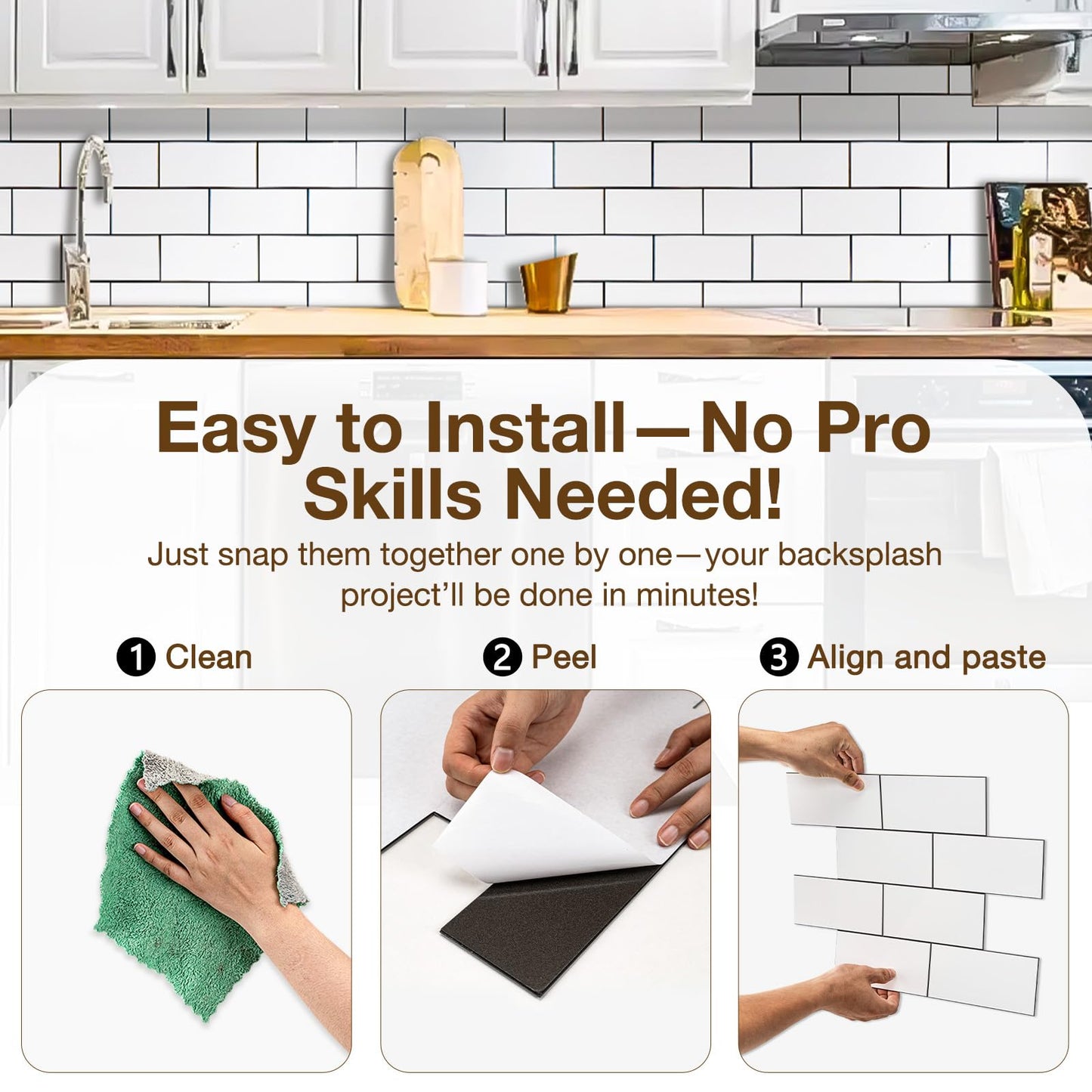 Havenly Peel and Stick Backsplash Tile for Kitchen & Bathroom Walls (White, 10 Tiles - 9.7 sq. ft. (0.9 m²))