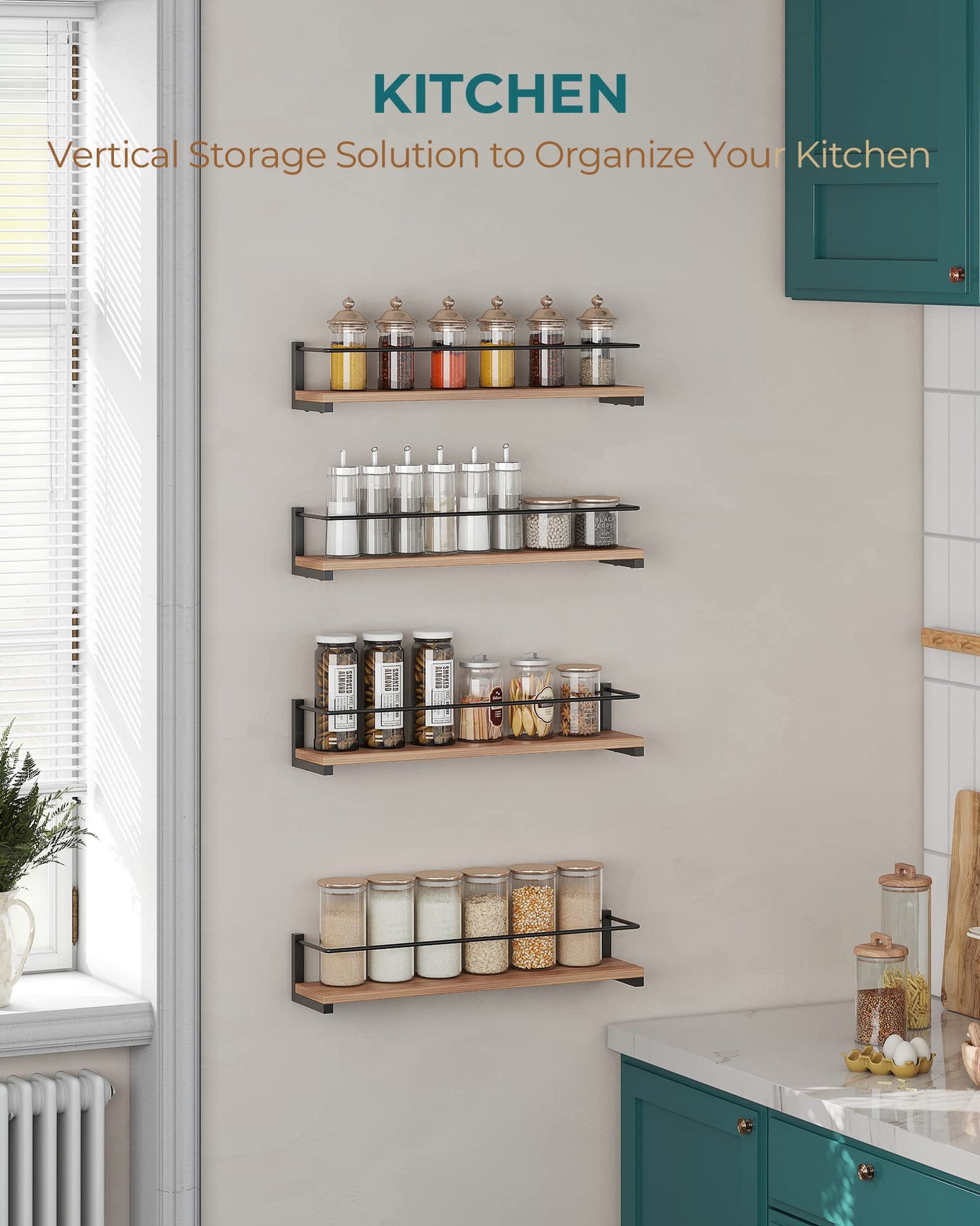 OROPY Spice Rack Wall Mounted, Rustic Wood Hanging Rack for Over The Stove, Kitchen Wall, 2 Pack