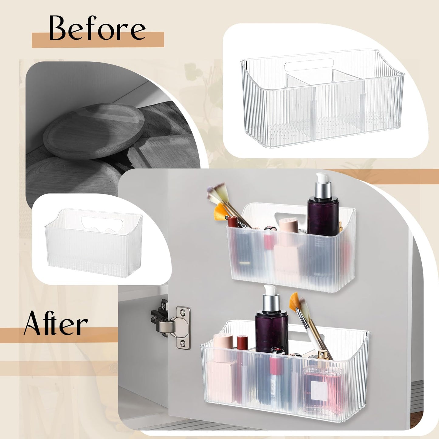 Baderke 6 Pcs Kitchen Cabinet Door Organizer Adhesive, Clear Wall Mounted Storage Bins, Organizer Basket Hanging Bin, Shower Caddy for Bathroom, Kitchen, Cabinet, Pantry