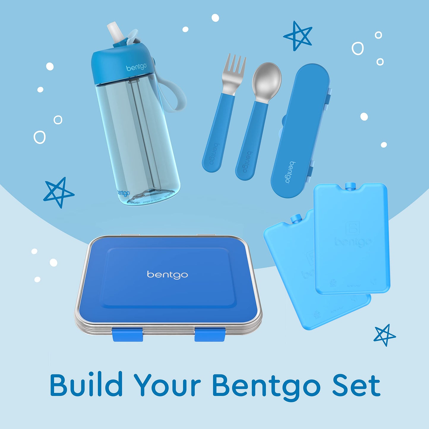 Bentgo Kids Stainless Steel Utensil Set - Reusable Fork, Spoon & Storage Case, PFAS- & BPA-Free, Easy-Grip Handles, Lightweight, Dishwasher Safe, School Lunch, Travel & Outdoors (Blue)