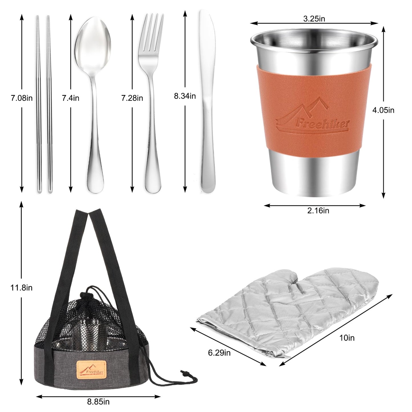 Camping Mess Kit - 1 to 2 Persons Camping Dishes Includes Cups Bowls Dishes Knives Forks Spoons, Etc, Camping Cutlery Set with Mesh Bag is Easy to Carry for Backpacking, Camping, Hiking and Picnics