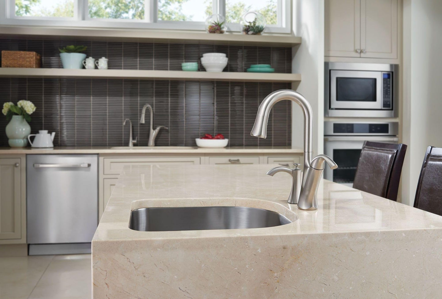 Moen Spot Resist Stainless Transitional Deck Mounted Kitchen Soap Dispenser with Above the Sink Refillable Bottle, S3946SRS