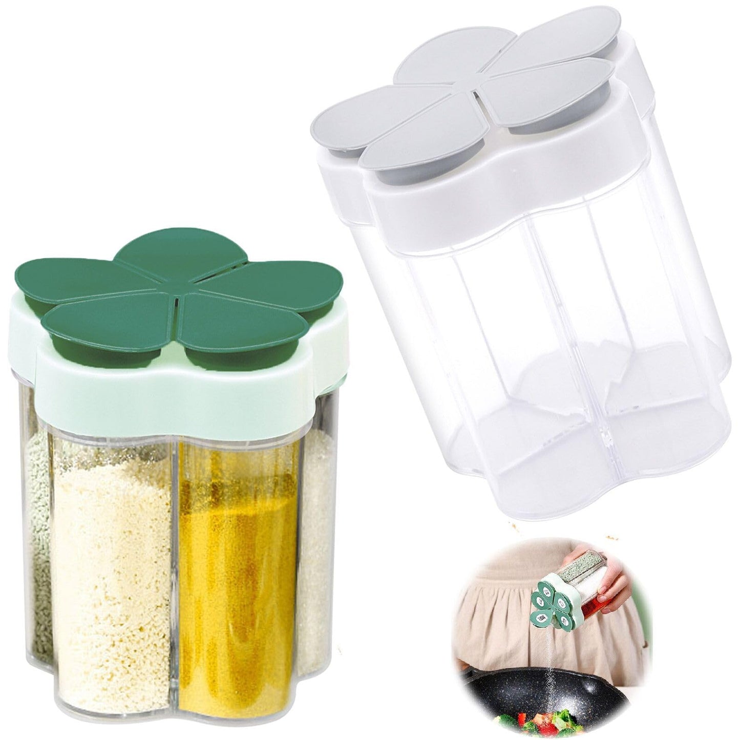 2 Pcs 5 in 1 Spice Containers, Multi-Spice Dispenser, Portable Travel Seasoning Condiment Containers, Salt Pepper Spice Shaker with Lid and Labels Clear Container Jars