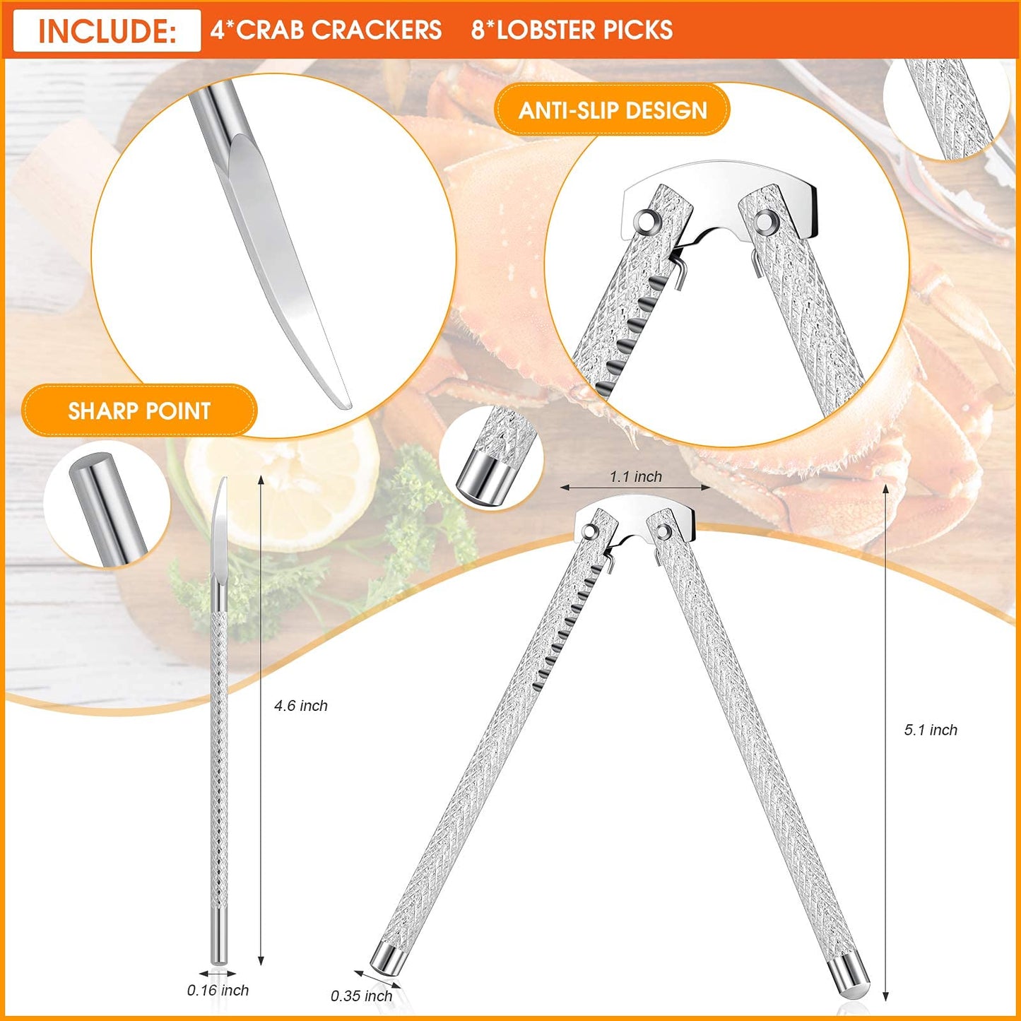 FoldTier 12 Pack Nut Cracker Set Nutcracker and Picks Set Stainless Steel Nut Opener Walnut Pecan Tool Seafood Crackers Lobster Crab Cracker Pliers for Walnut Hazelnut Almond Crab