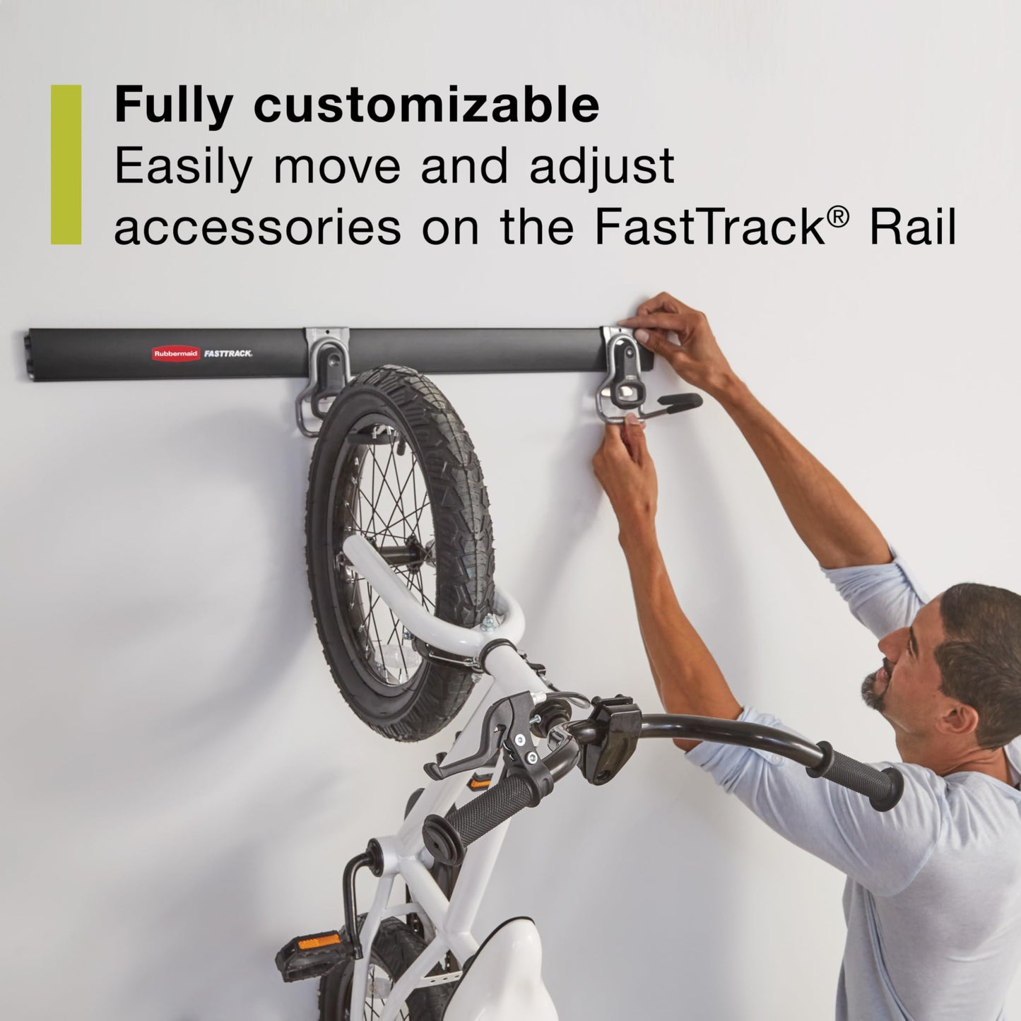 Rubbermaid 20-Piece FastTrack Garage Wall-Mounted Storage Kit 5 Rails and 15 Hooks for Home/House/Tool/Sports/Utility Purposes