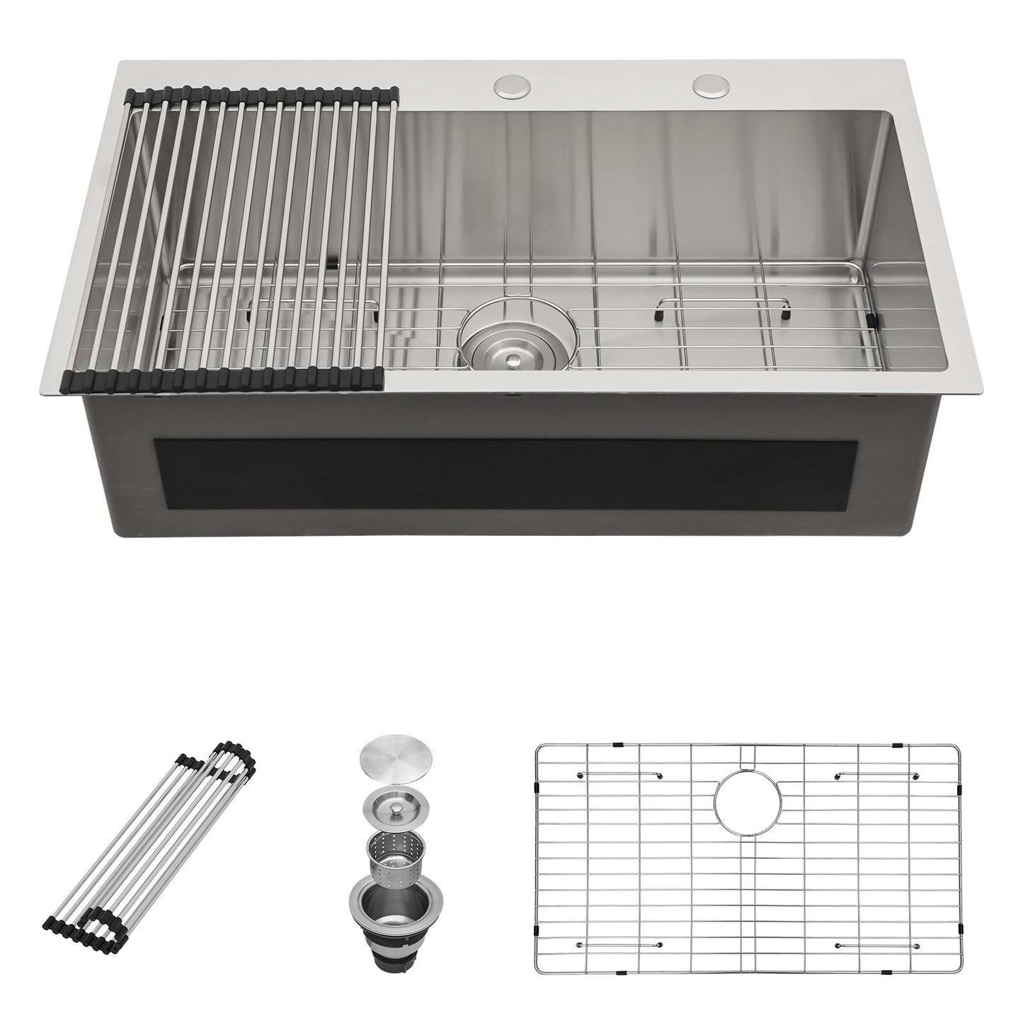 Sarlai 33 Inch Drop In Kitchen Sink - 33x19 Inch Kitchen Sink Drop In Stainless Steel Topmount Sink 16 Gauge Single Bowl Deep Top Mount Kitchen Sinks Basin