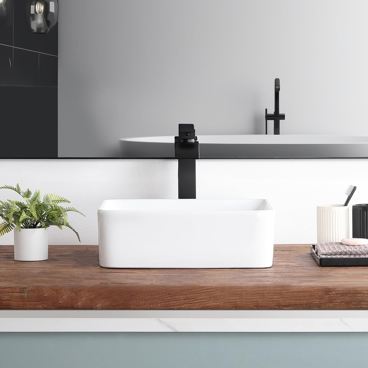KDKSC Vessel Sink 16"x12" Rectangular White 16 Inch Bathroom Sink Porcelain Ceramic Modern Above Counter Bathroom Sinks