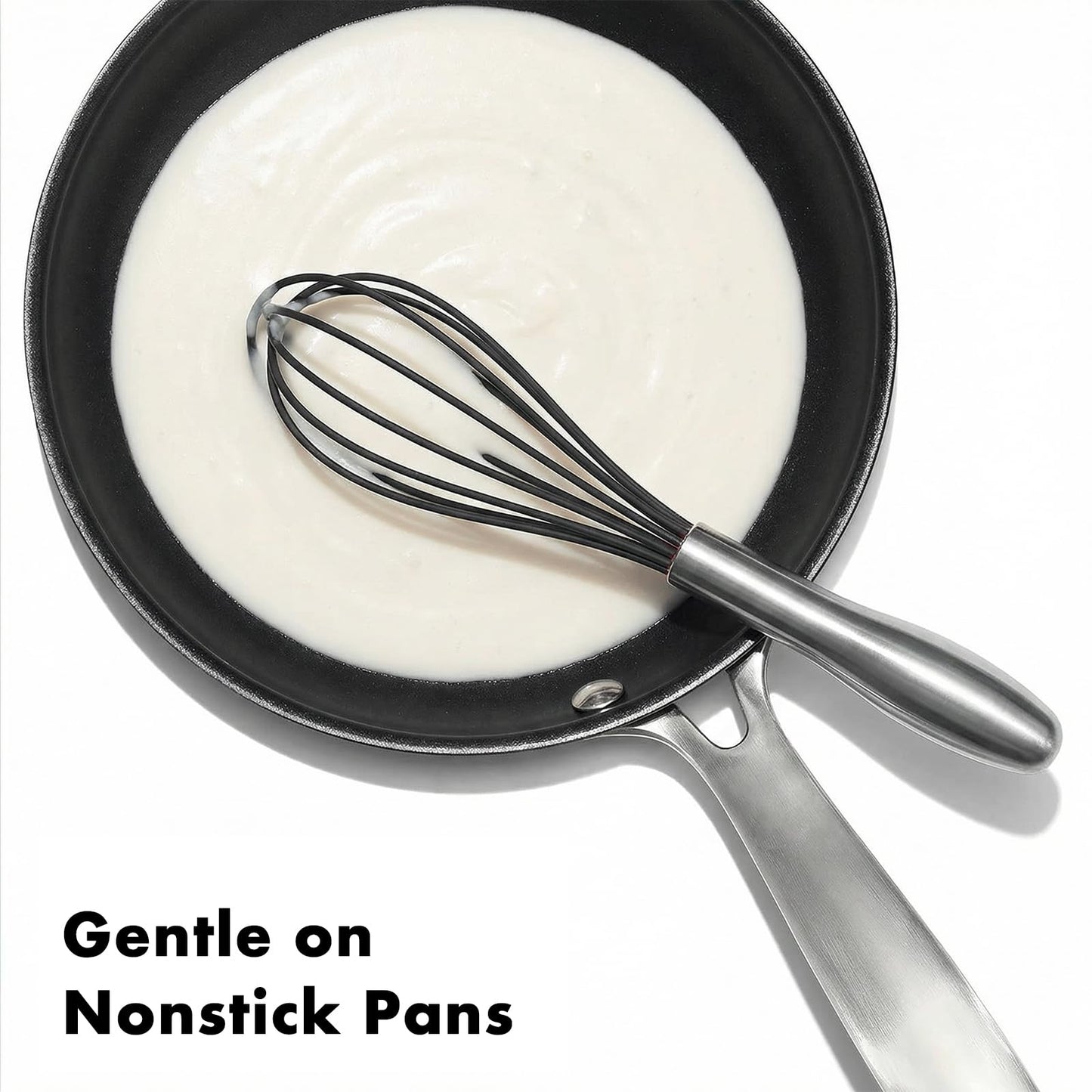 OYV 10-Inch Black Silicone Whisk, Heat Resistant 480°F Kitchen Whisk with Stainless Steel Ergonomic Handle, Non-Scratch for Nonstick Cookware, Dishwasher Safe, Perfect for Blending, Cooking & Beating