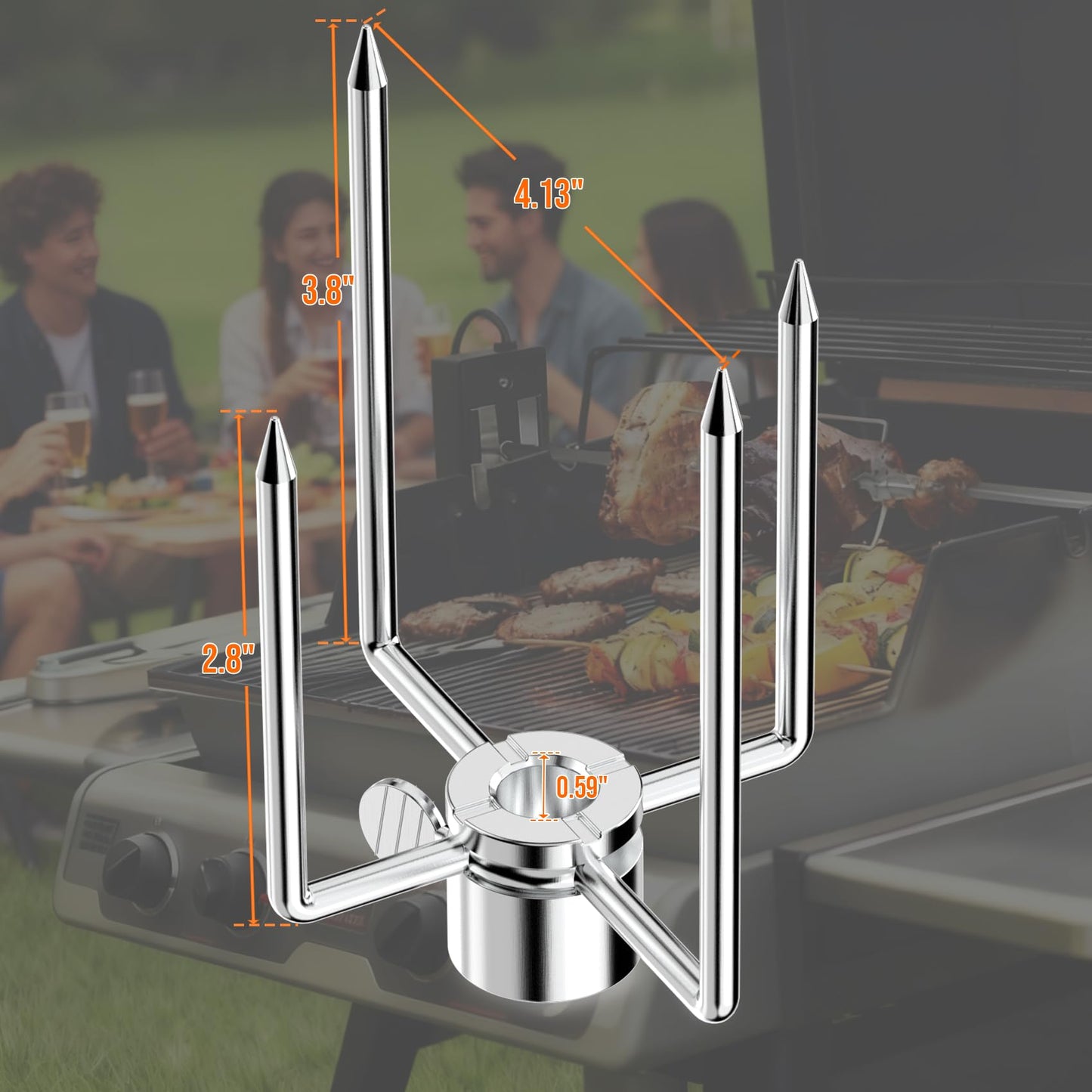 Skyflame Heavy Duty Stainless Steel Rotisserie Meat Forks - Fits 1/2-Inch and 3/8-Inch Hexagon & 3/8-Inch and 5/16-Inch Square Spit Rods
