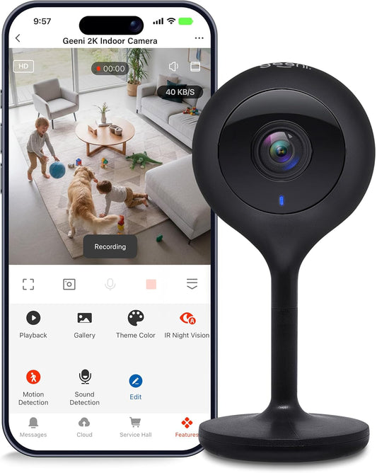 Geeni 2K 4MP 1440p 2-Way 10m Look Smart Indoor Security Camera Ultra HD WiFi Pet & Baby Monitor with Audio, Motion