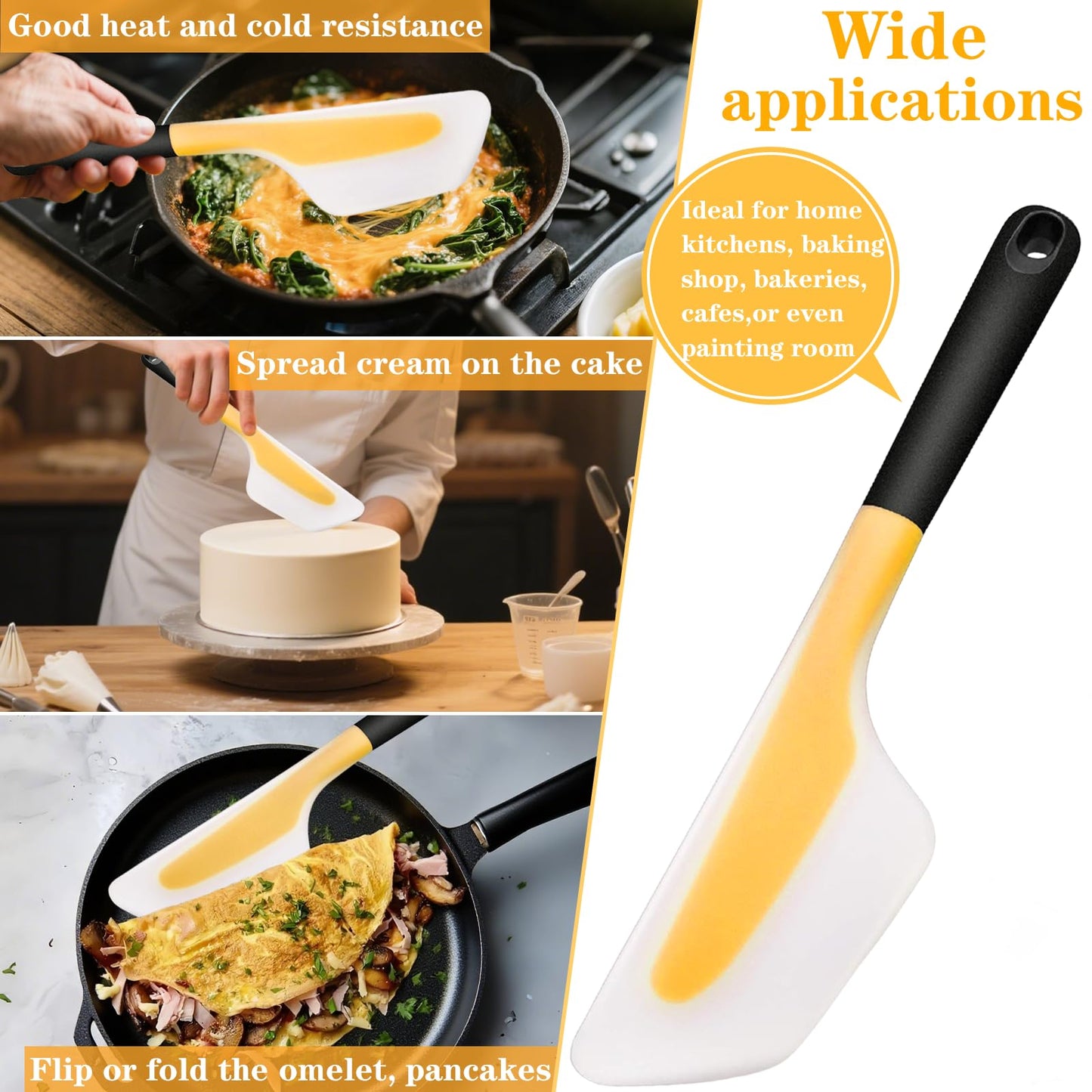 Bigwinyep Omelette Spatula, Silicone Spatula Flipper, Heat Resistant Omelette Turner for Kitchen Omelet Pancake Crepes, Yellow