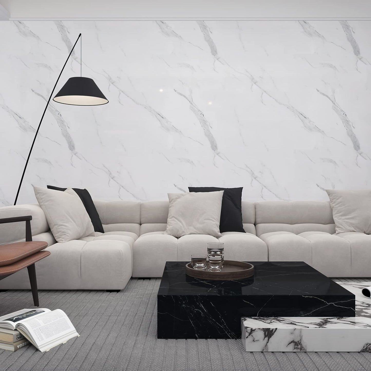 HOLOMEY Marble Contact Paper for Countertops Cabinets Waterproof 31x157 inch Glossy Marble Peel and Stick Wallpaper Self-Adhesive Counter Top Vinyl Wrap Removable Marble Wallpaper for Kitchen Bathroom