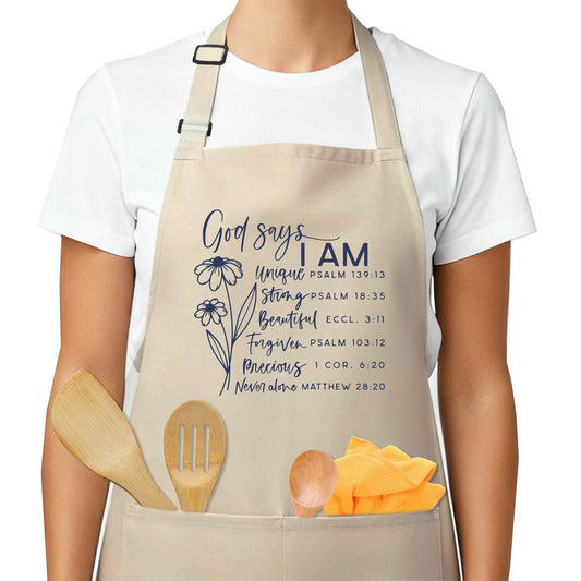 heiyihe Adjustable Cooking Aprons for Women with Pocket- God Says You Are Grilling Apron, Christian Gifts for Women, Perfect for Cooking, Gardening, Bartending, Birthday Kitchen Baking Gift-A29