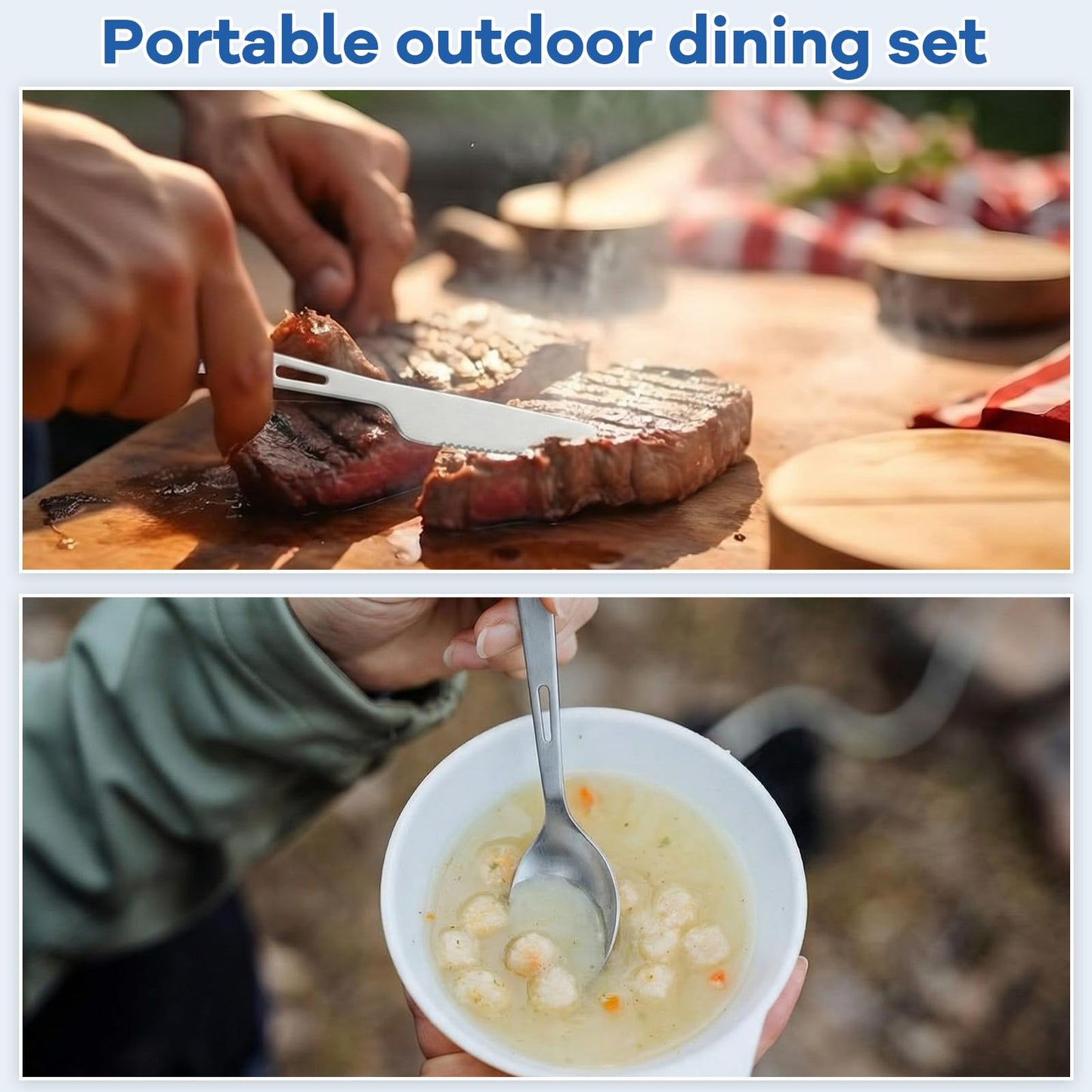 Hushee 6 Pcs Titanium Flatware Knife Fork Spoon Set Ultralight Camping Spoon Fork Backpacking Camping Utensil Cutlery Set with Storage Bag for Outdoor Hiking Travel Cooking Picnic