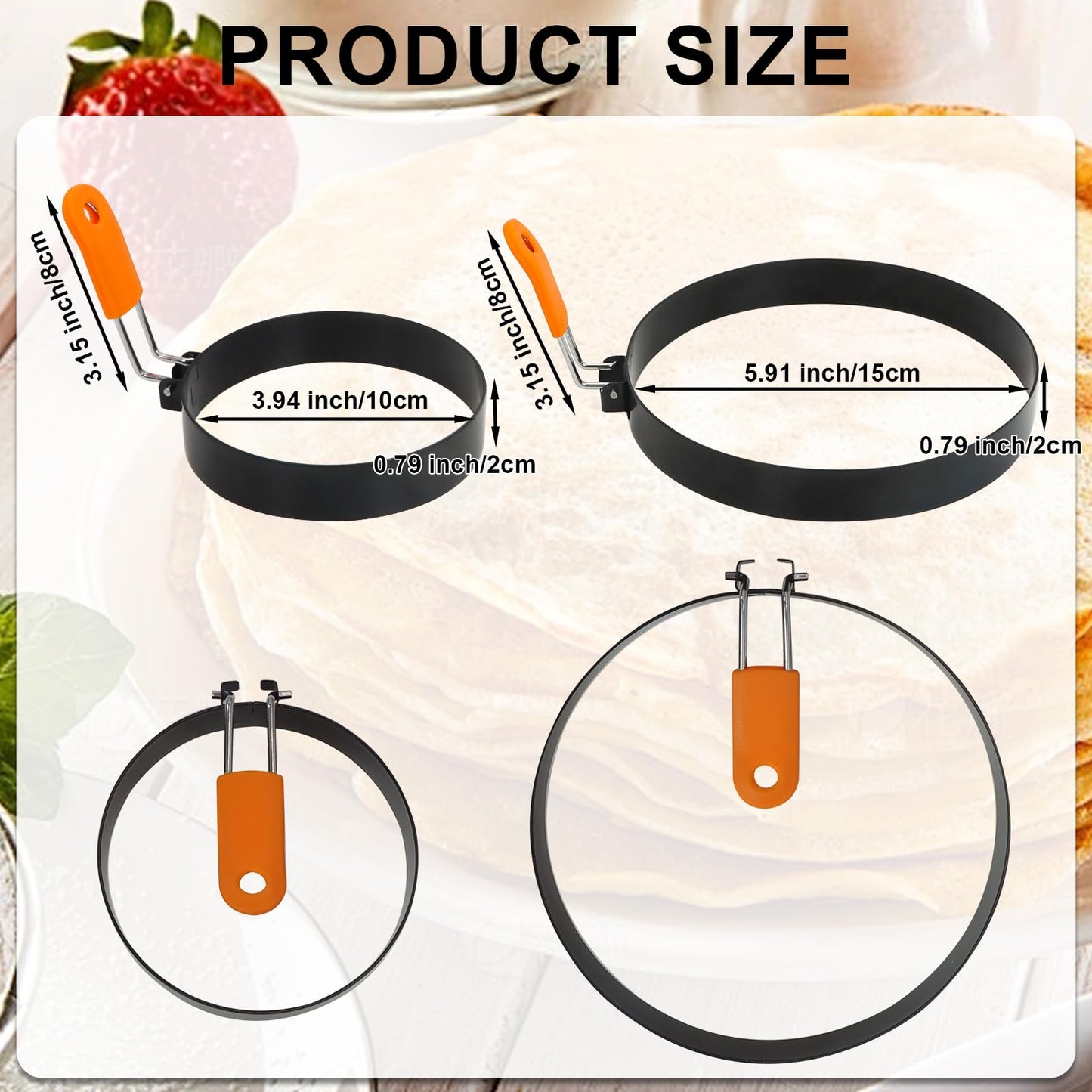 Egg Ring Pancake Ring Set 6 Pcs Stainless Steel Fried Egg Circles Pancake Shapers with Silicone Handle for Griddle Cooking Shaper Indoor Camping Breakfast Omelette Sandwich (4, 6 Inch)