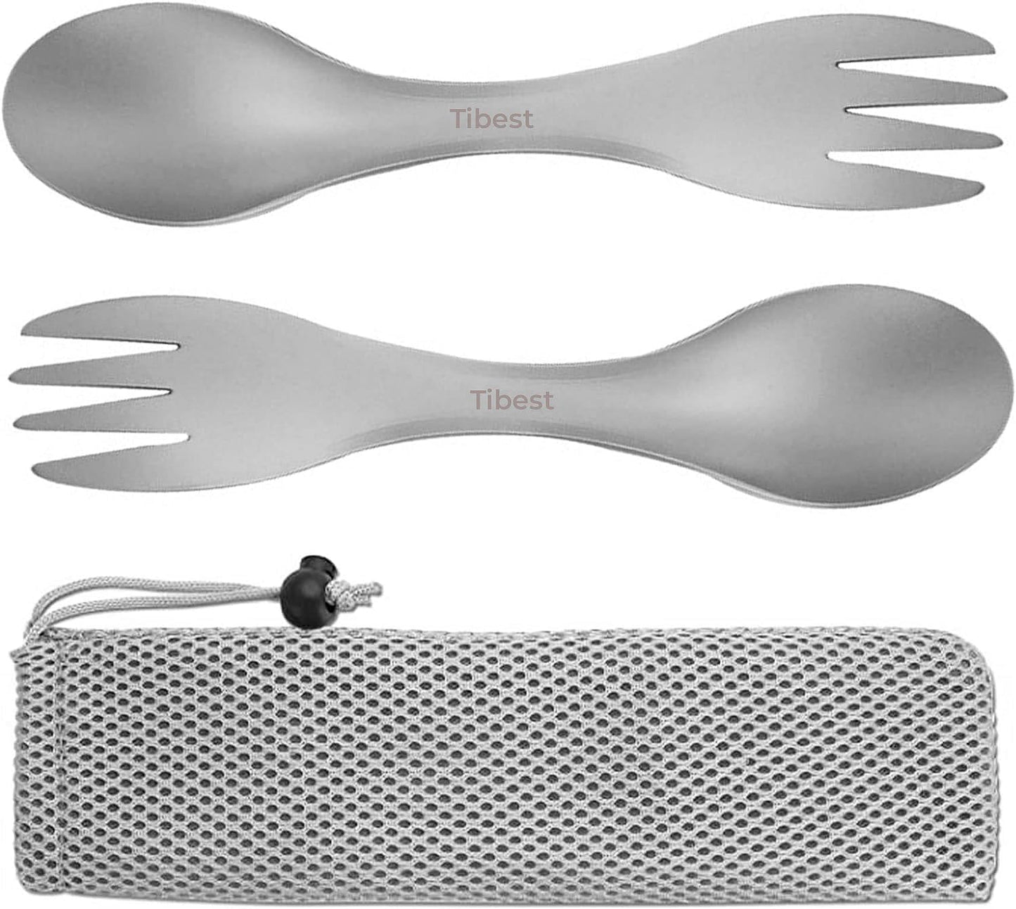 Tibest 2 in 1 Titanium Spoon and Fork Combo Backpacking Utensils Lightweight Eco-Friendly Spork for Camping Backpacking Hiking Travel etc (2 Pack)