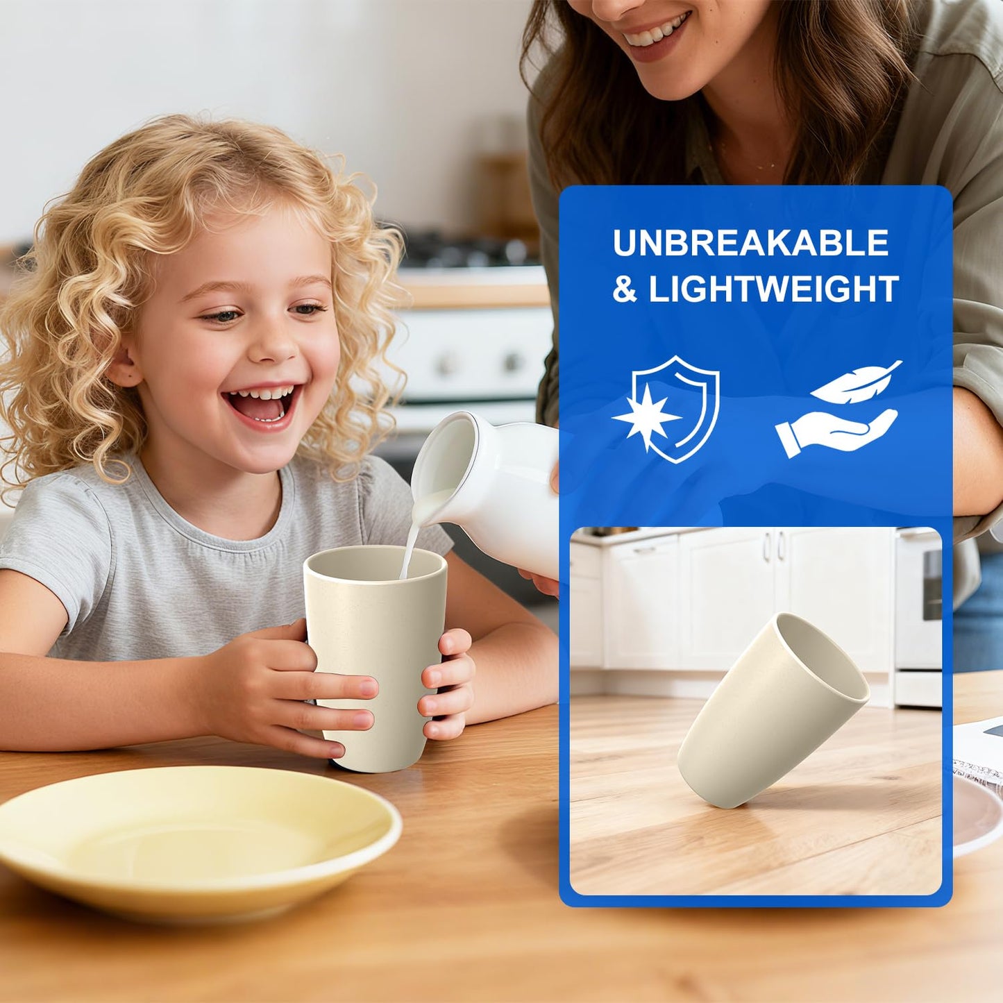 Perlapoc Wheat Straw Unbreakable Cups, Large Cups 20 OZ Set of 6, Alternative to Plastic Cups Reusable, Dishwasher Safe Tumblers & Water Glasses for Kitchen, Parties, Camping, RV, Beige