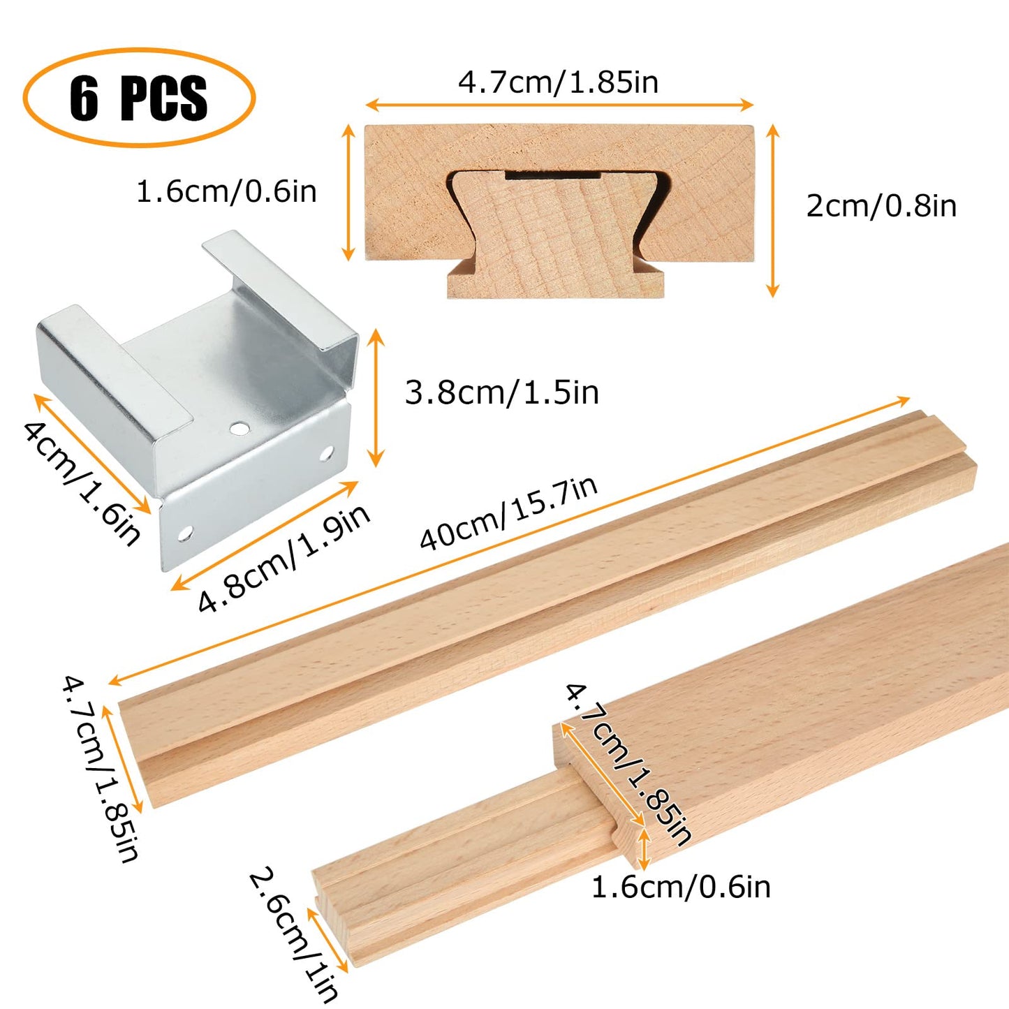 DAJAVE 6PCS 16 Inch Wood Drawer Slides Bottom Mount, Classic Traditional Wood Center Guide Track with Metal Slide Glides, Wooden Drawer Glides Rails Replacement Part for Drawer