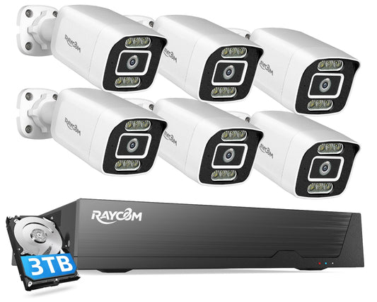 PoE Security Camera System, 6pcs Wired 5MP Outdoor IP Cameras with Color Night Vision, AI Human Detection, Two-Way Audio, 4K 8CH NVR with 3TB HDD for 24-7 Recording, No Monthly Fee (5MP-3TB)