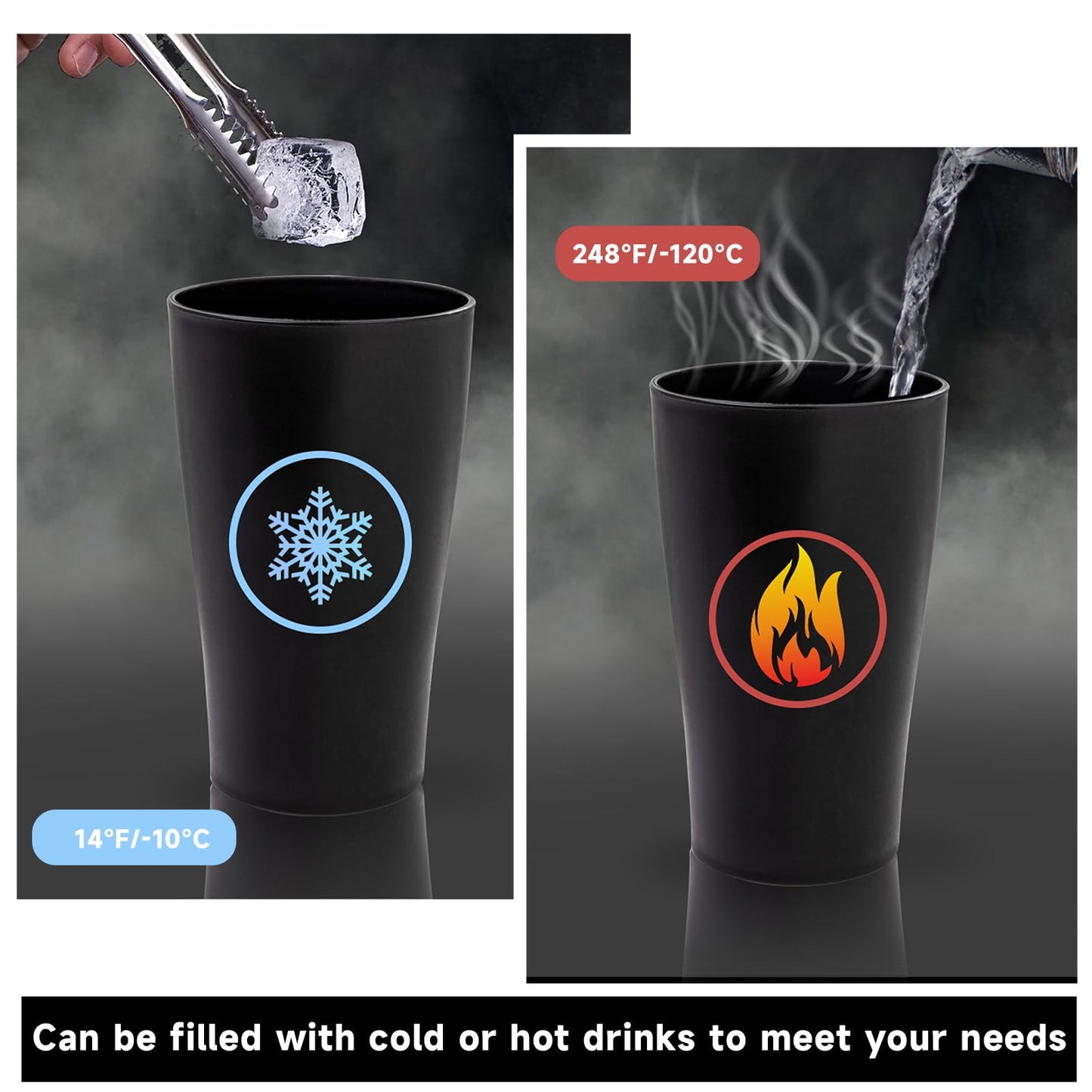 EI Black Wheat Straw Cups Set of 8,Drinking Glasses,Reusable Plastic Cups,Unbreakable Cups for Kitchen,Dishwasher Safe Water Glasses Tumblers,Suitable for Dinner on Picnic Outdoor Activities Dormitory