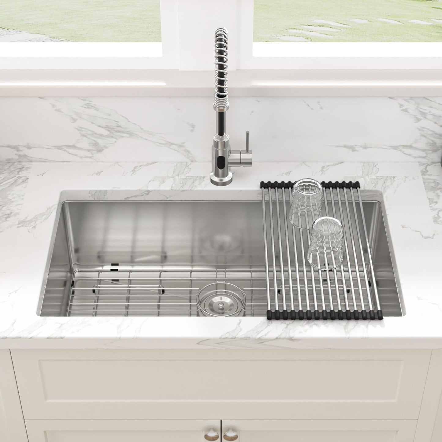 Sarlai 30 Undermount Kitchen Sink 30x18 Inch Stainless Steel Single Bowl Kitchen Sink Round Corner 16 Gauge Handmade Under Counter Sinks Basin