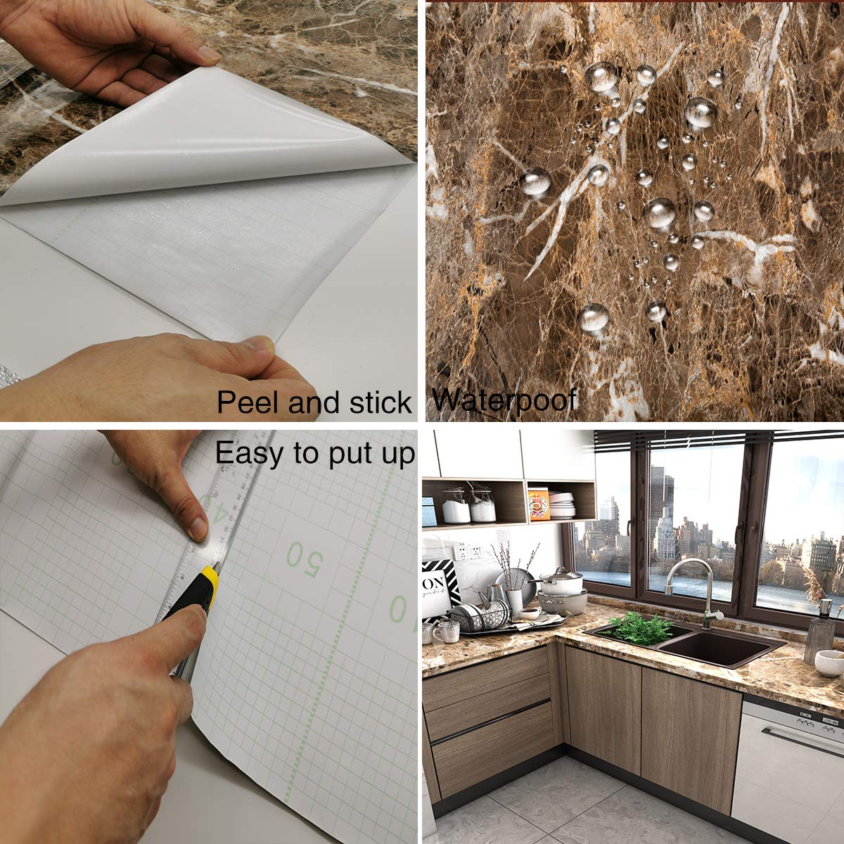 Brown Granite Wallpaper Peel Stick Matte Thick Marble Contact Paper for Countertop 16 x 354 inch Waterproof Oil Proof Self Adhesive Furniture Stickers Kitchen Counter Shelf Liner Wall Vinyl Decorative