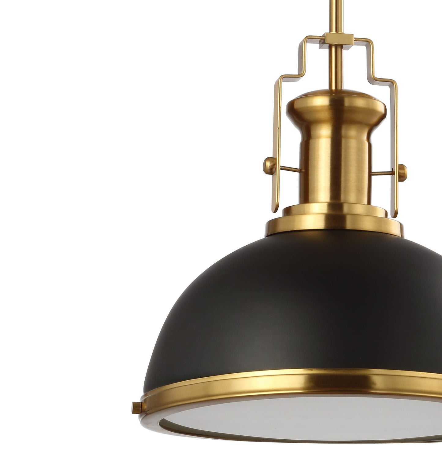 JONATHAN Y 13" Black/Brass Gold Modern Industrial Iron LED Dome Pendant Light, Adjustable Hanging Fixture for Kitchen Island or Entryway, Black Metal Shade, LED Bulb Included (JYL9536A)