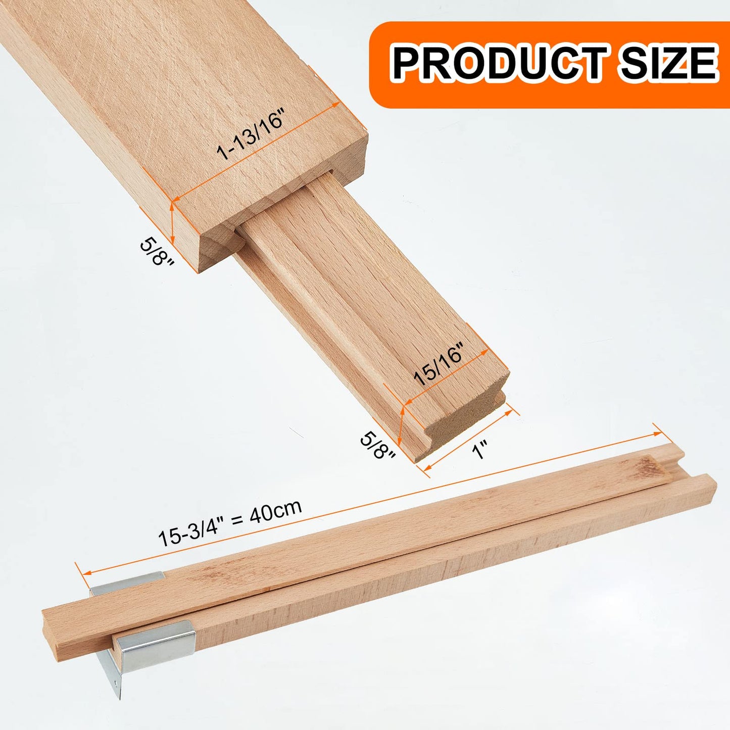 Maitys 4 Pcs 16 Inches (Actually 40cm) Wooden Drawer Slides Bottom Mount Classic Center Guide Track with Metal Slide Glides Traditional Wood Drawer Rails for Dresser Replacement