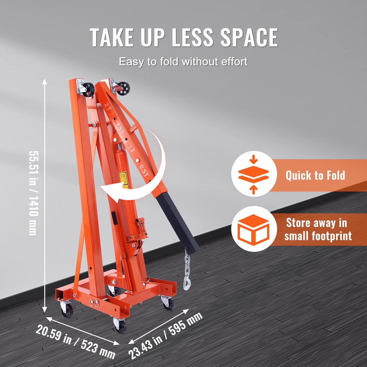 VEVOR Hydraulic Engine Hoist with Lever, 2 Ton/4400 LBS Heavy-Duty Cherry Picker Shop Crane, Foldable Engine Crane and Engine Hoist Leveler for Auto Repair, Motors, Weights Lifting, Loading