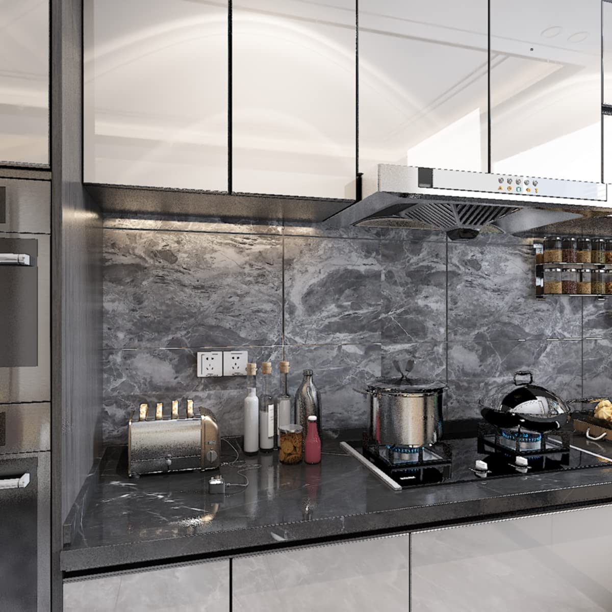 24"x197" Gray Marble Look Contact Paper Textured Grey Granite Wallpaper Peel Stick Counter top Decorative Paper Removable Waterproof Adhesive Thick Matte Wall Paper Roll Kitchen Bathroom Vinyl Wrap