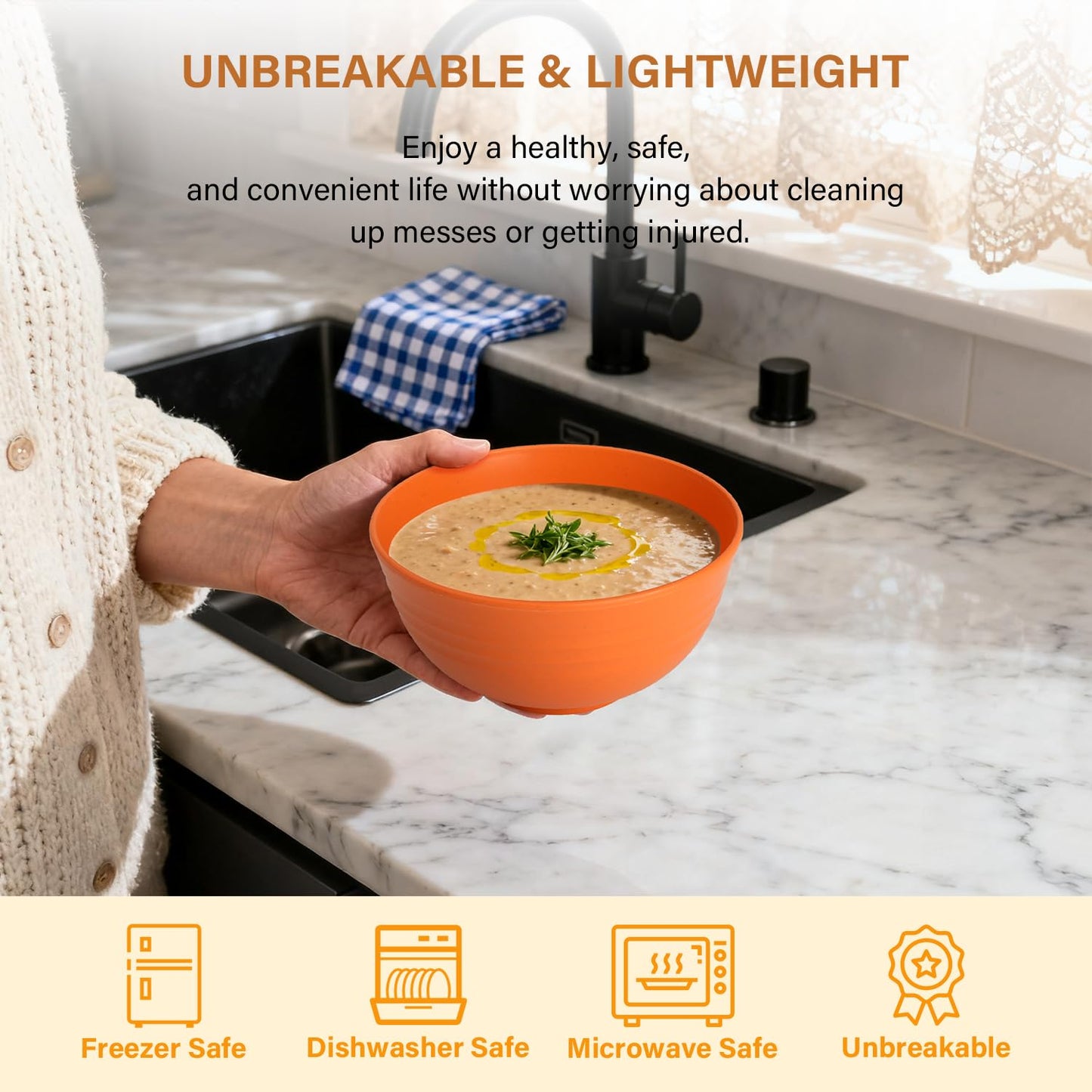 Homienly Plastic Bowls Alternative, Unbreakable Wheat Straw Cereal Bowls 8 PCS - Microwave & Dishwasher Safe Bowl for Cereal, Snack, Rice, Salad, Soup Bowls for Kitchen, Camping, Party(Muliti,26 OZ)