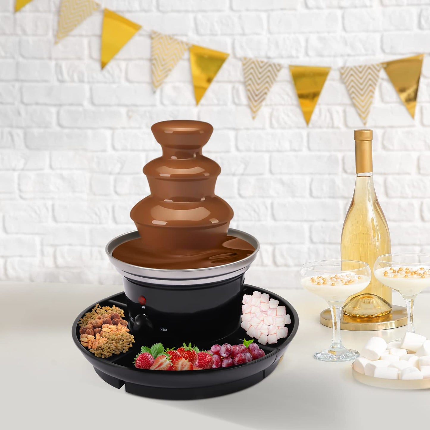 3 Tier Chocolate Fountain Machine, 40W 120V 1Lb Capacity Electric Chocolate Fondue Fountain Machine Stainless Steel Electric Melting Machine with Fruit Plate for Family Gatherings Weddings Birthdays