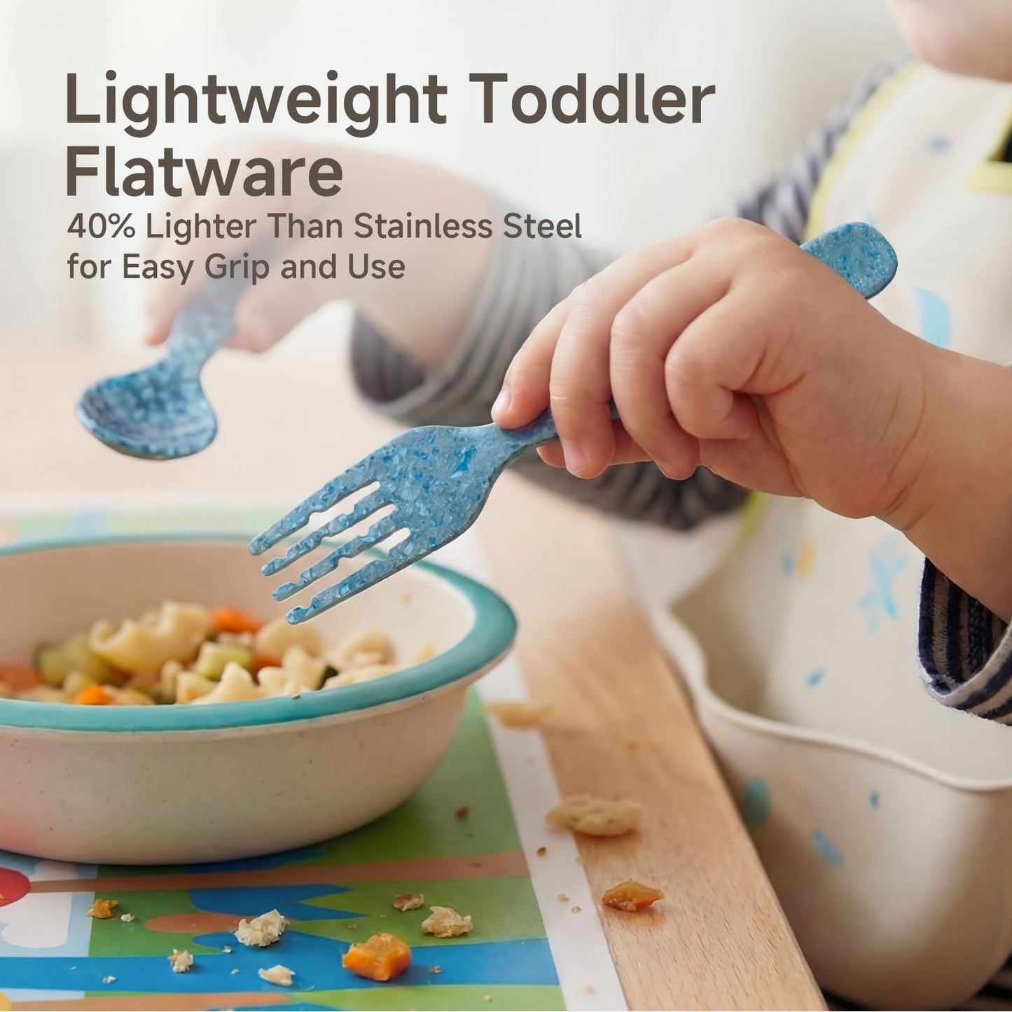 KINGSTONE Pure Titanium Toddler Utensils Set, 2-Piece Fork & Spoon Gift Set, Lightweight Kids Silverware for Self-Feeding Training, Easy Grip, BPA-Free, Dishwasher-Safe, Silver