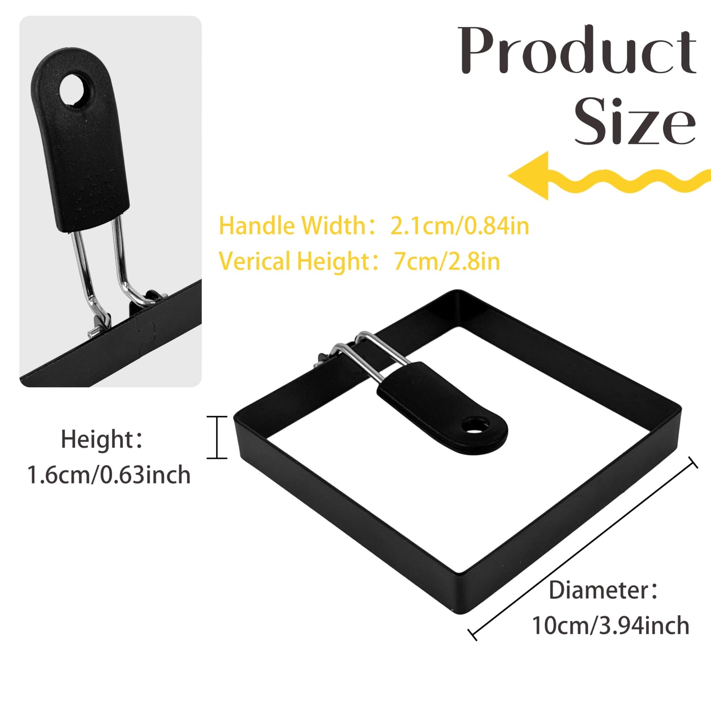 LXLOVESM 2-Pack 4'' Square Egg Rings Set with Silicone Handle, Stainless Steel Egg Cooking Rings，Nonstick，For Frying Eggs and English Muffins Pancake, Egg Mold Shaper For Breakfast