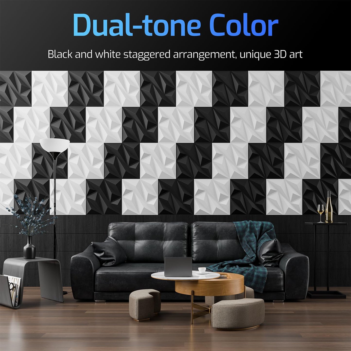 ZELMINE 3D Wall Panels White 16 Pack (Covers 15.5 Sq.Ft), 12" x 12" Diamond Texture Premium PVC Wall Tiles for Interior Decor, Waterproof & Paintable Accent Paneling for Gaming Room, Living Room