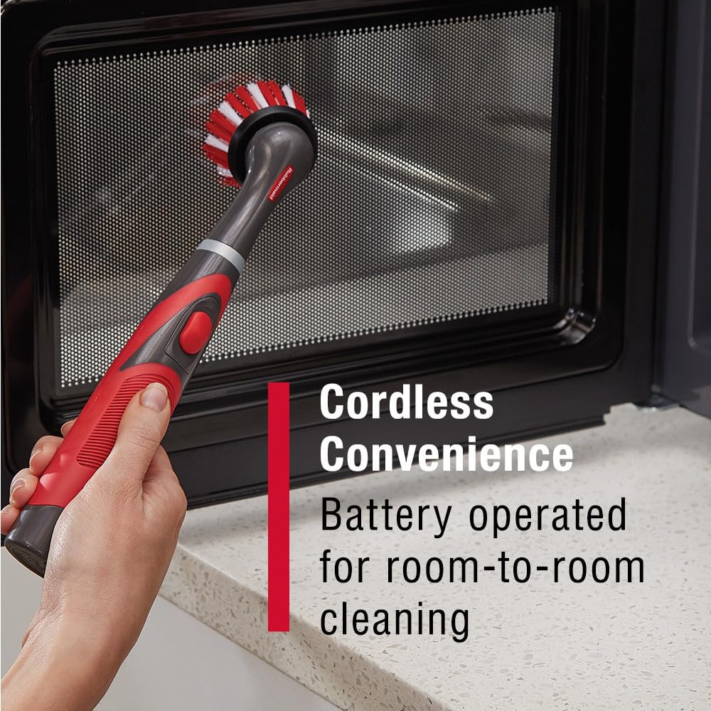 Rubbermaid Reveal Power Scrubber 5-Piece Kit, Cordless Electric Battery Powered Spin Scrub Brush, Water Resistant, for Home/Kitchen/Bathroom/Grout/Tile/Shower/Tub