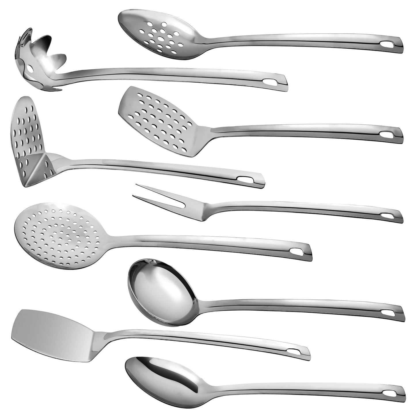 Stainless Steel Cooking Utensils Set 9 Piece, Kitchen Utensil Set Stainless Steel, Metal Cooking Tools Set, Heat Resistant, Dishwasher Safe, Premium Cooking Utensils 13-Inch