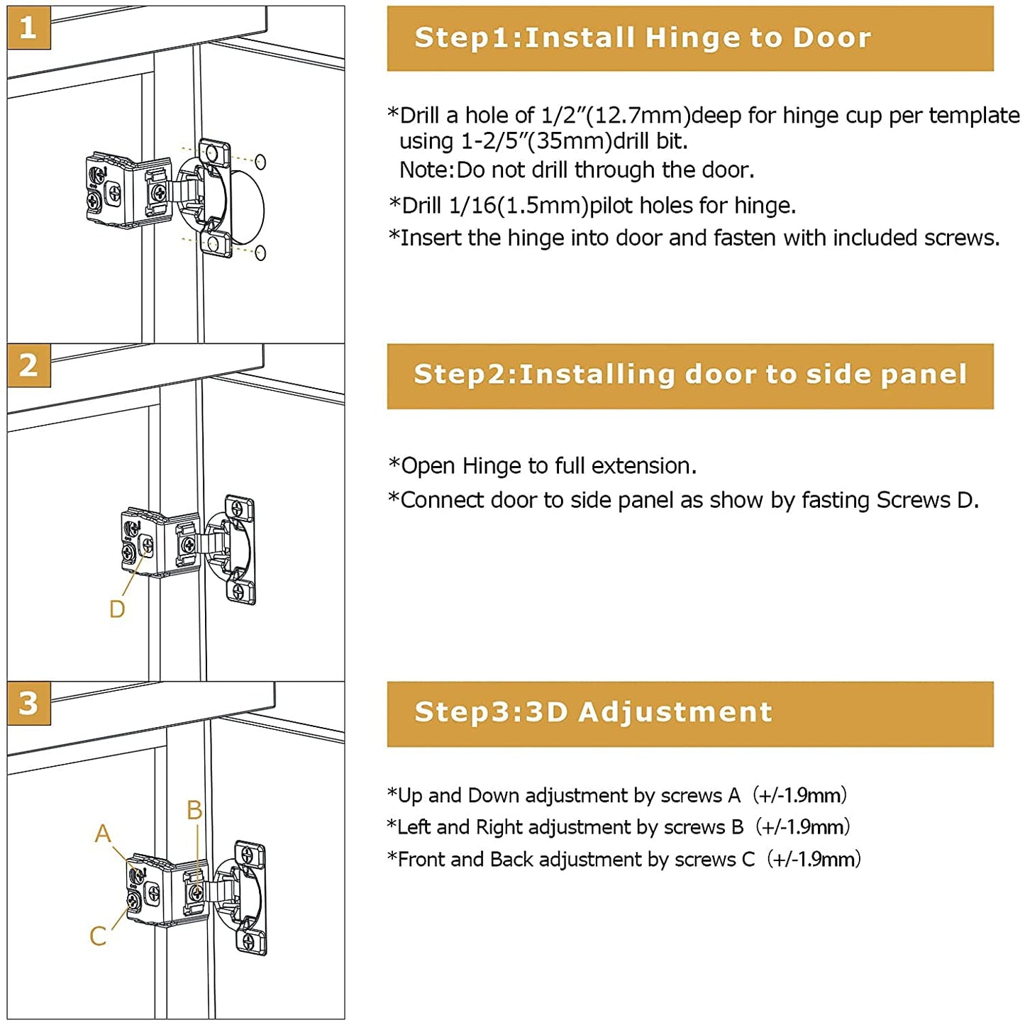 Furniware 50 Pieces 1/2 inch Overlay Soft Close Cabinet Hinges for Face Frame Cabinet, Stainless Steel, 105° Opening Angle, Concealed Self Closing Door Hinges- 3 Way Adjustment