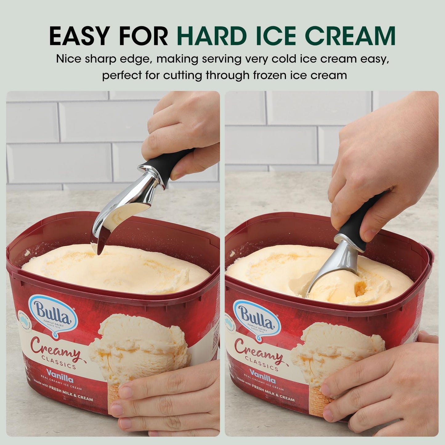Beneno Heavy Duty Ice Cream Scoop - Upgraded Anti-Fracture Design, Comfortable Grip Long Handle, Effortless Scooping & Dishwasher Safe, Black