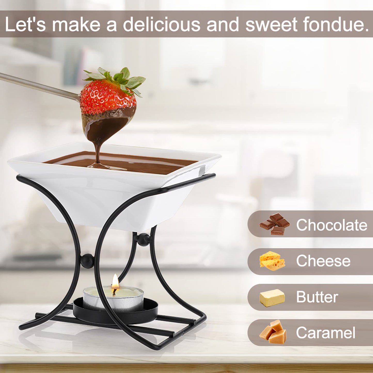 BSTKEY Ceramic Butter Warmer Set, Fondue Pot Melting Pot Set, Melt Hot Pot Bowl Set For Cheese Chocolate Butter Caramel