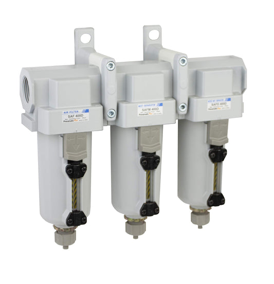 PneumaticPlus SAFU460-N06-MEP Air Particulate (10 µm), Oil Removing (0.1 µm), Coalescing (0.01 µm) Filter Combo, 3/4" NPT, Metal Bowl w/Manual Drain