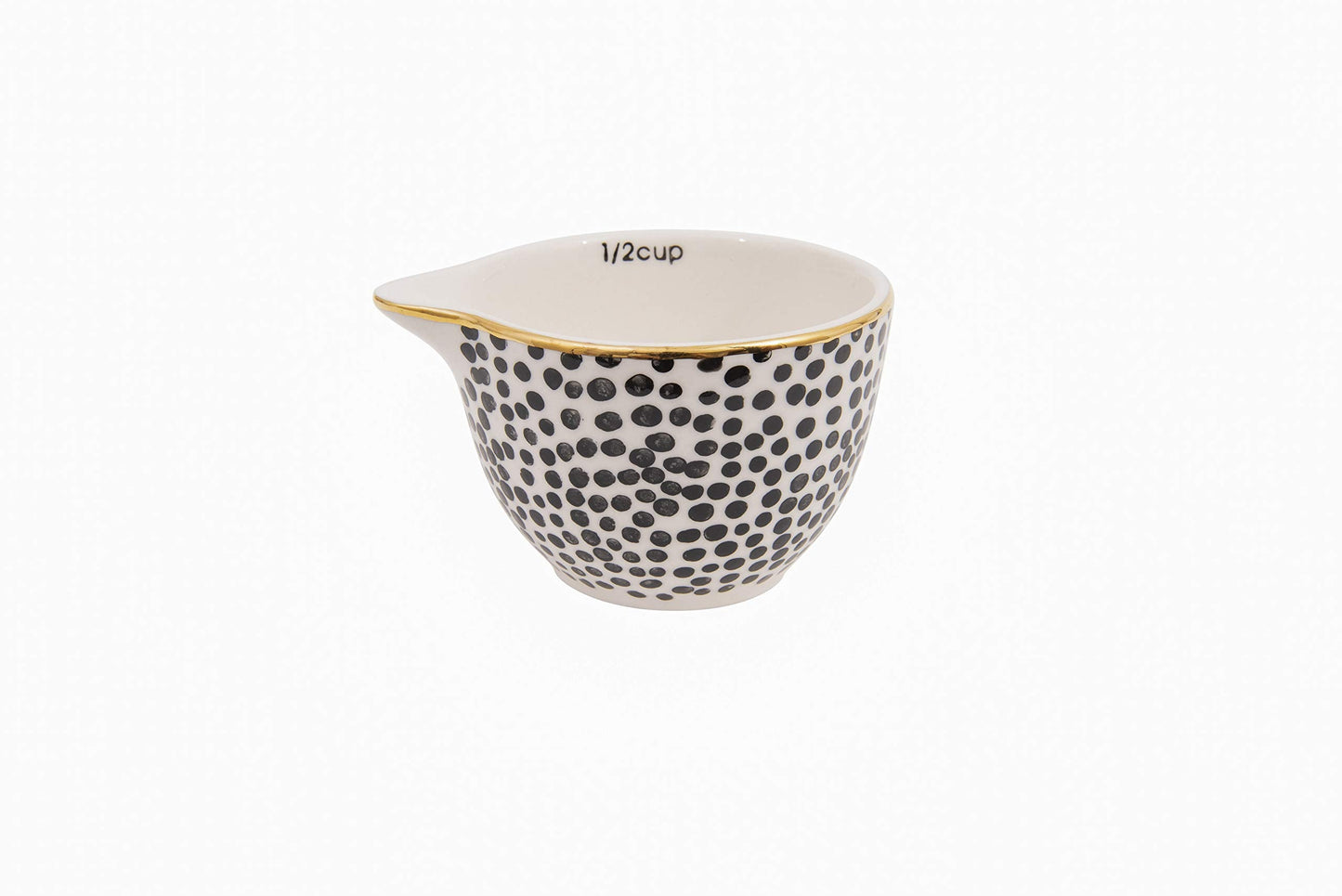 Creative Co-Op Black & White Stoneware Measuring Cups with Gold Electroplating (Set of 4 Sizes)